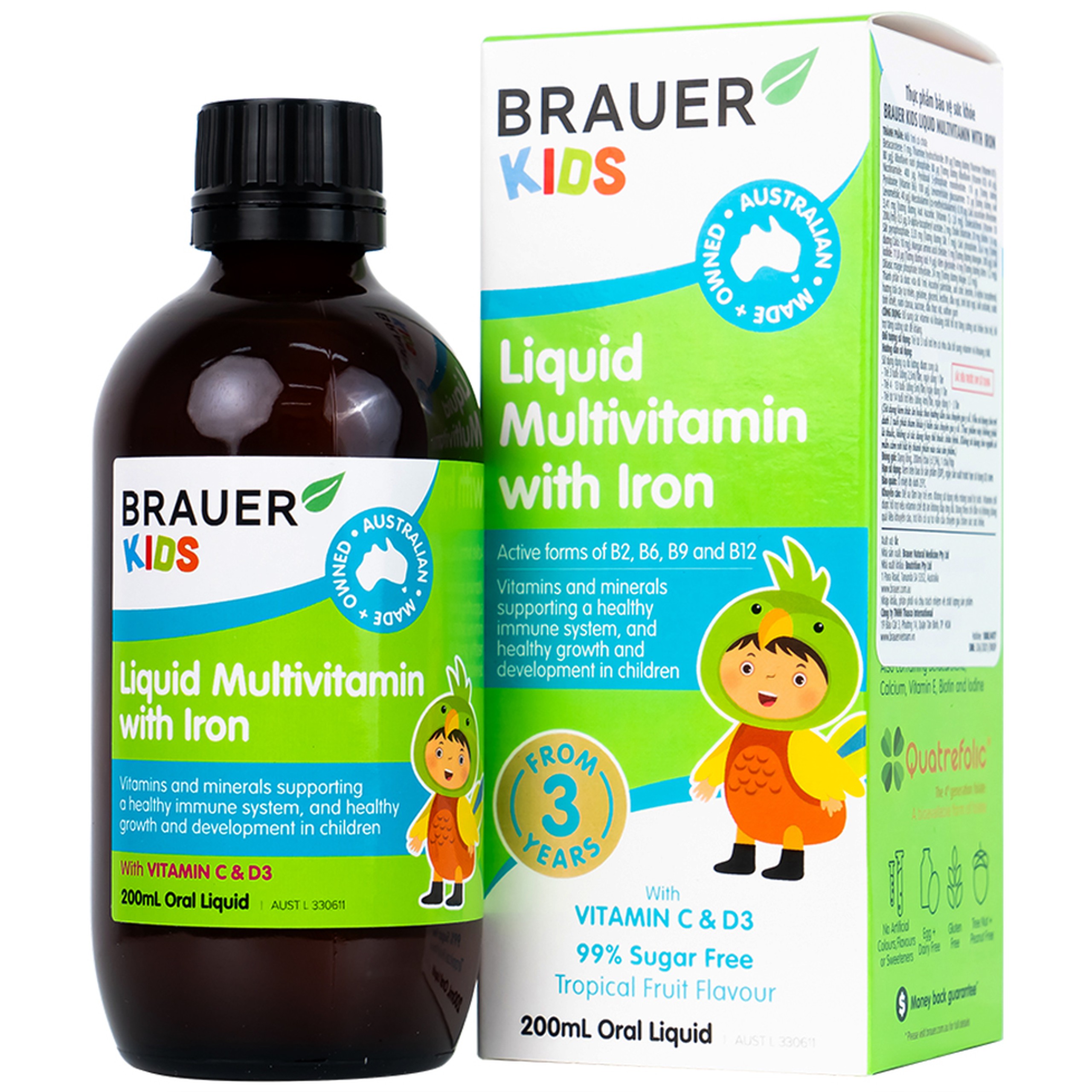 Siro Brauer Kids Liquid Multivitamin With Iron bổ sung vitamin và khoáng chất cho trẻ (200ml)