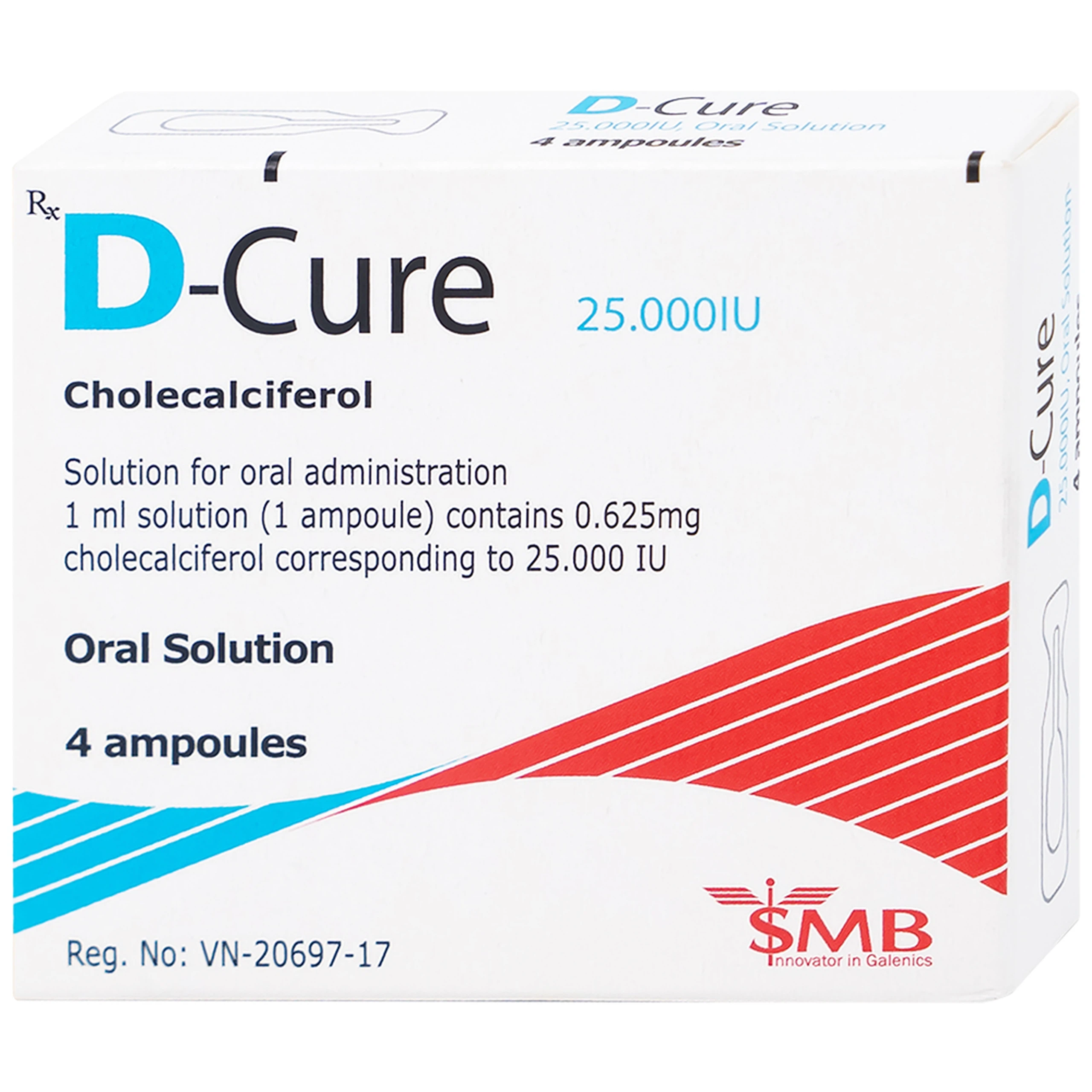 Dung dịch D-Cure 25000IU SMB phòng và điều trị thiếu vitamin D (1 vỉ x 4 ống)