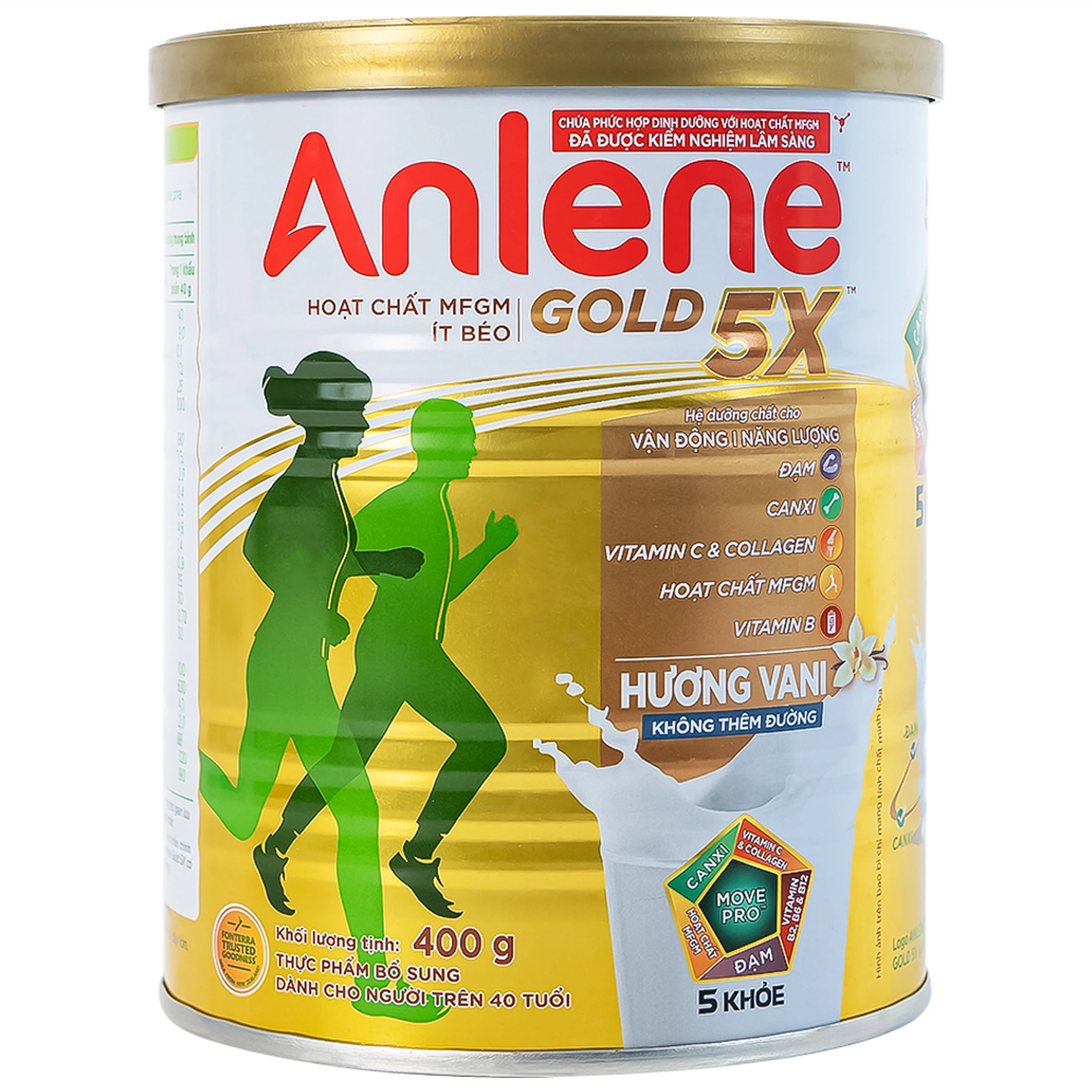 Sữa Anlene Gold 5X hương vani tăng cường sức khỏe cơ-xương-khớp dành cho người trên 40 tuổi (400g)