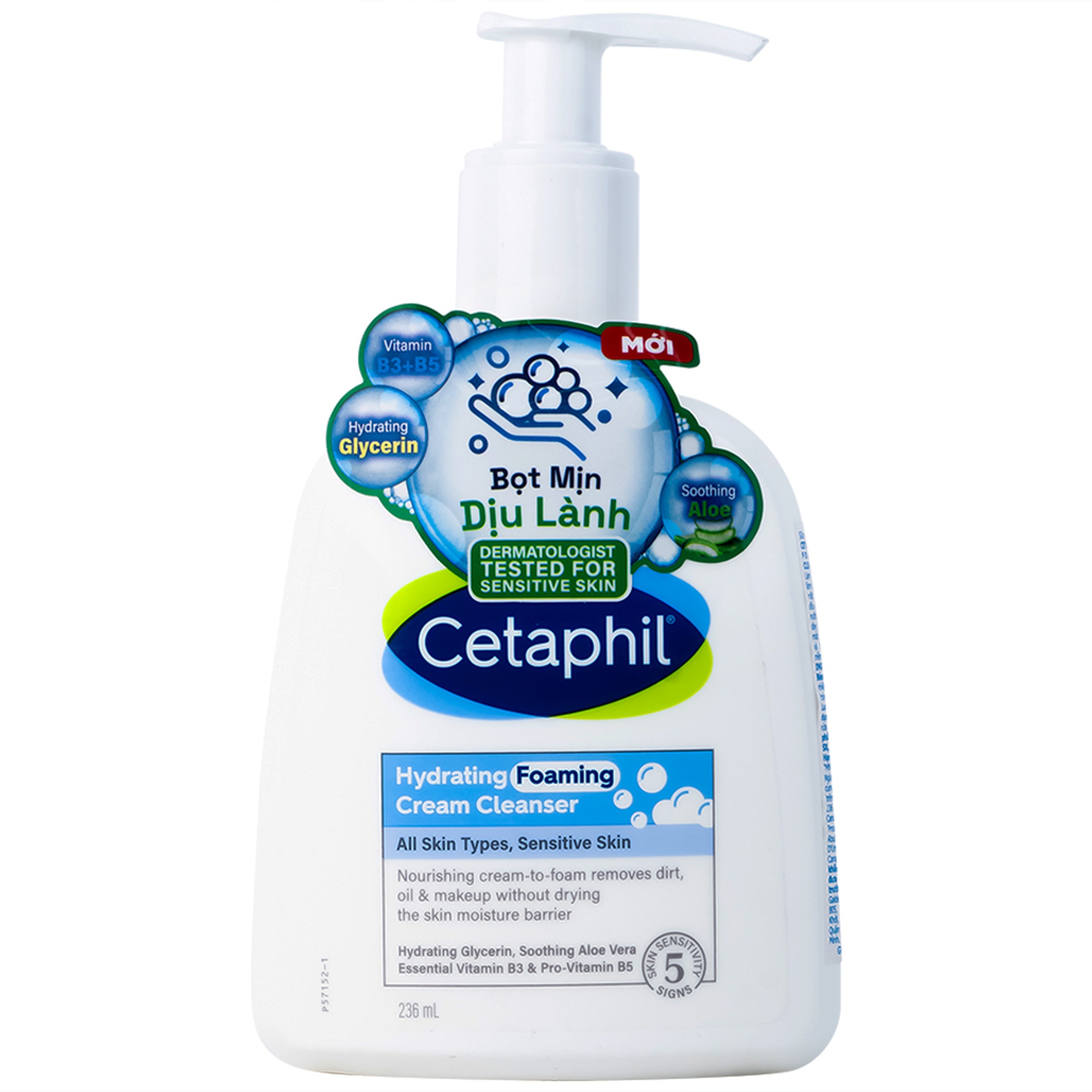 Sữa rửa mặt tạo bọt dịu lành Cetaphil Hydrating Foaming Cream Cleanser (236ml)