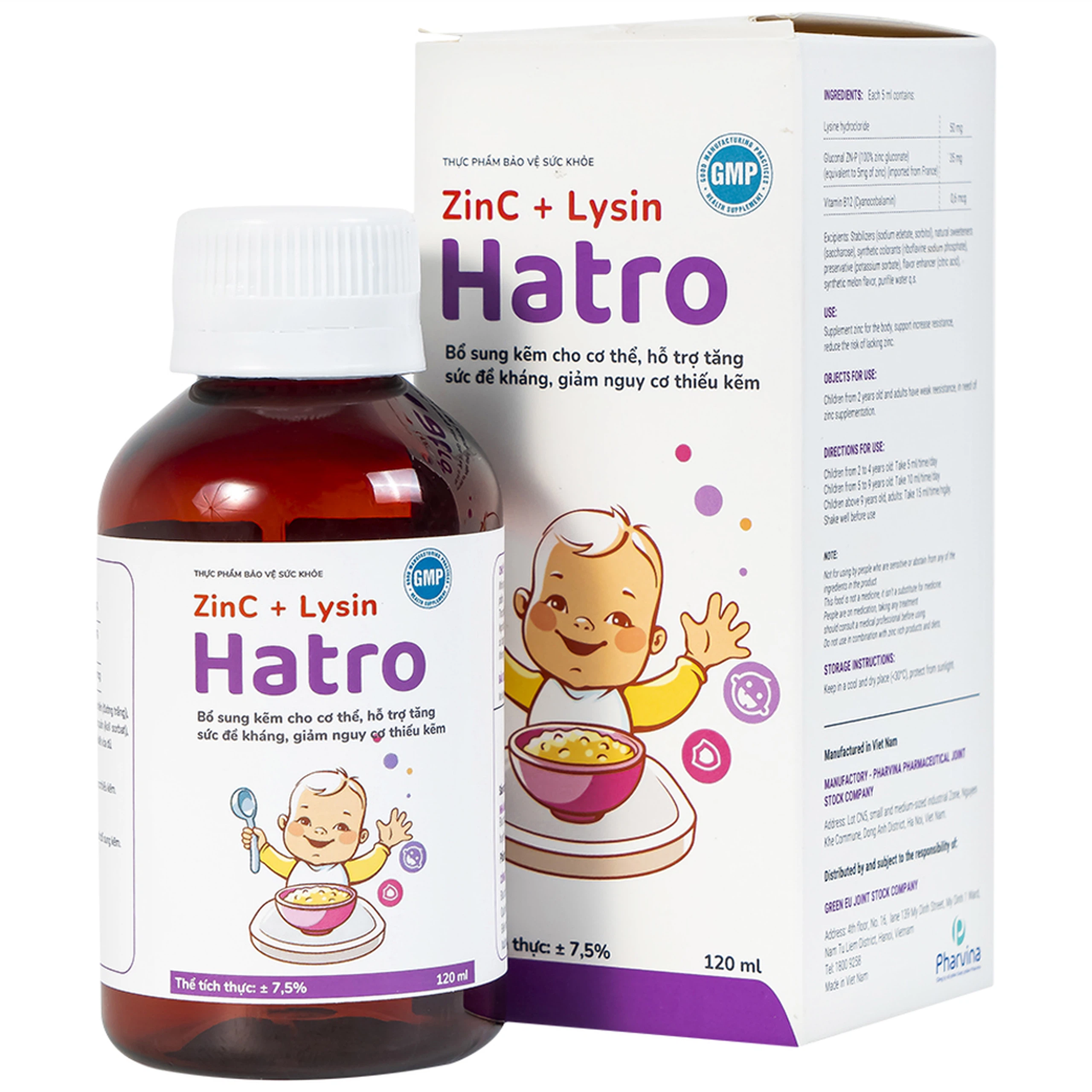 Siro ZinC + Lysin Hatro bổ sung kẽm, hỗ trợ tăng sức đề kháng cho trẻ (120ml)