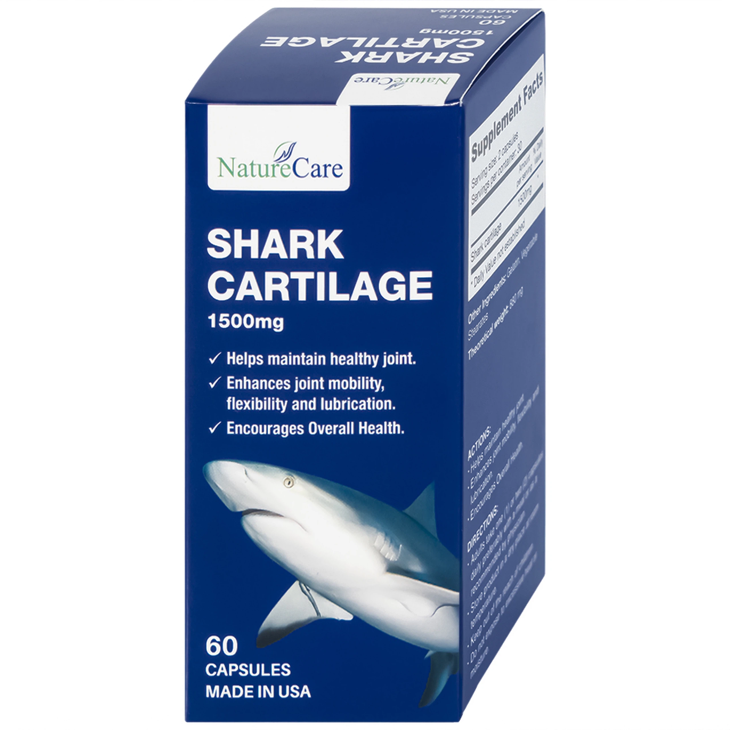Viên uống Shark Cartilage NatureCare hỗ trợ tăng cường khả năng vận động linh hoạt và bôi trơn khớp (Hộp 60 viên)