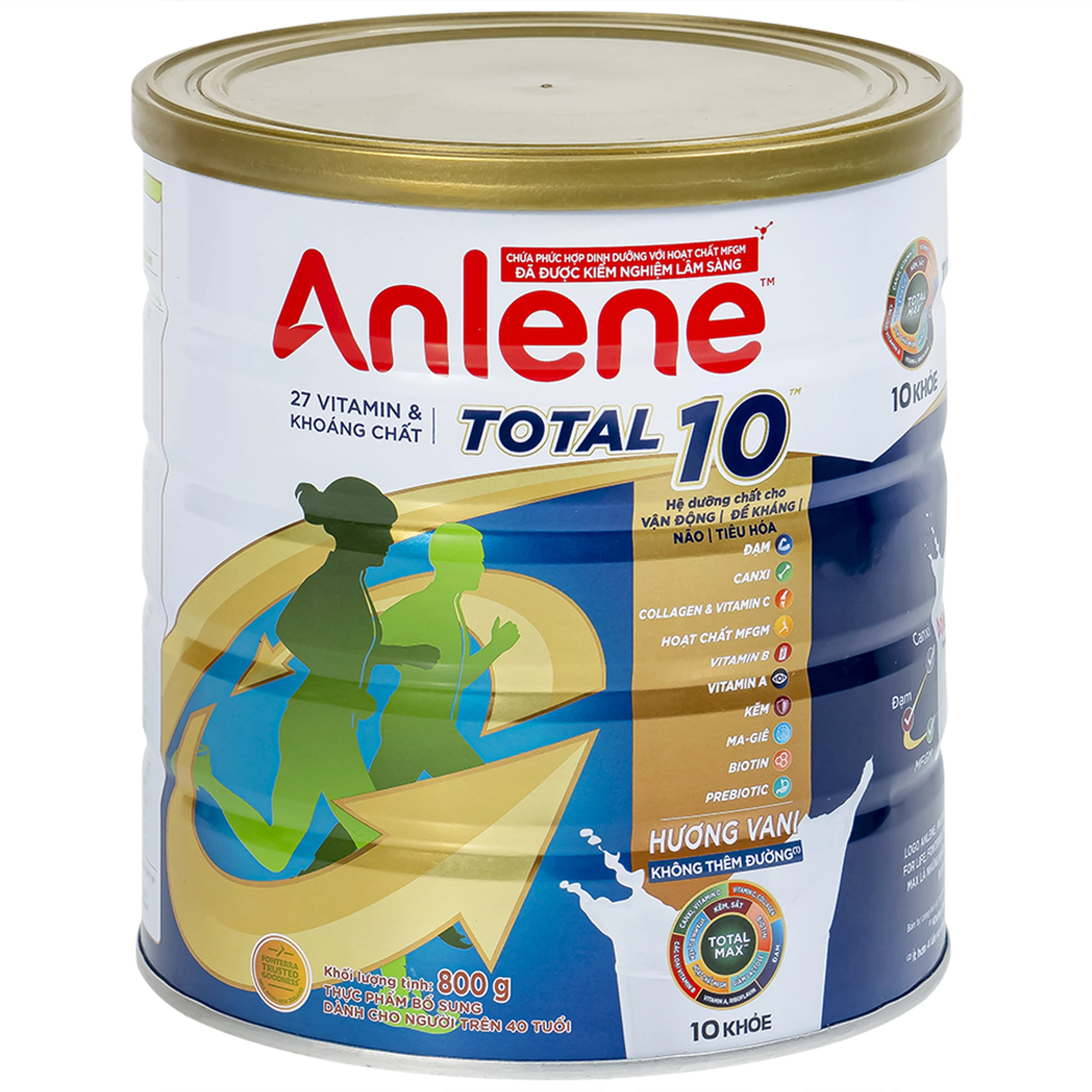 Sữa Anlene Total 10 hương vani bổ sung hệ dưỡng chất cho vận động, tiêu hóa cho người trên 40 tuổi (800g)