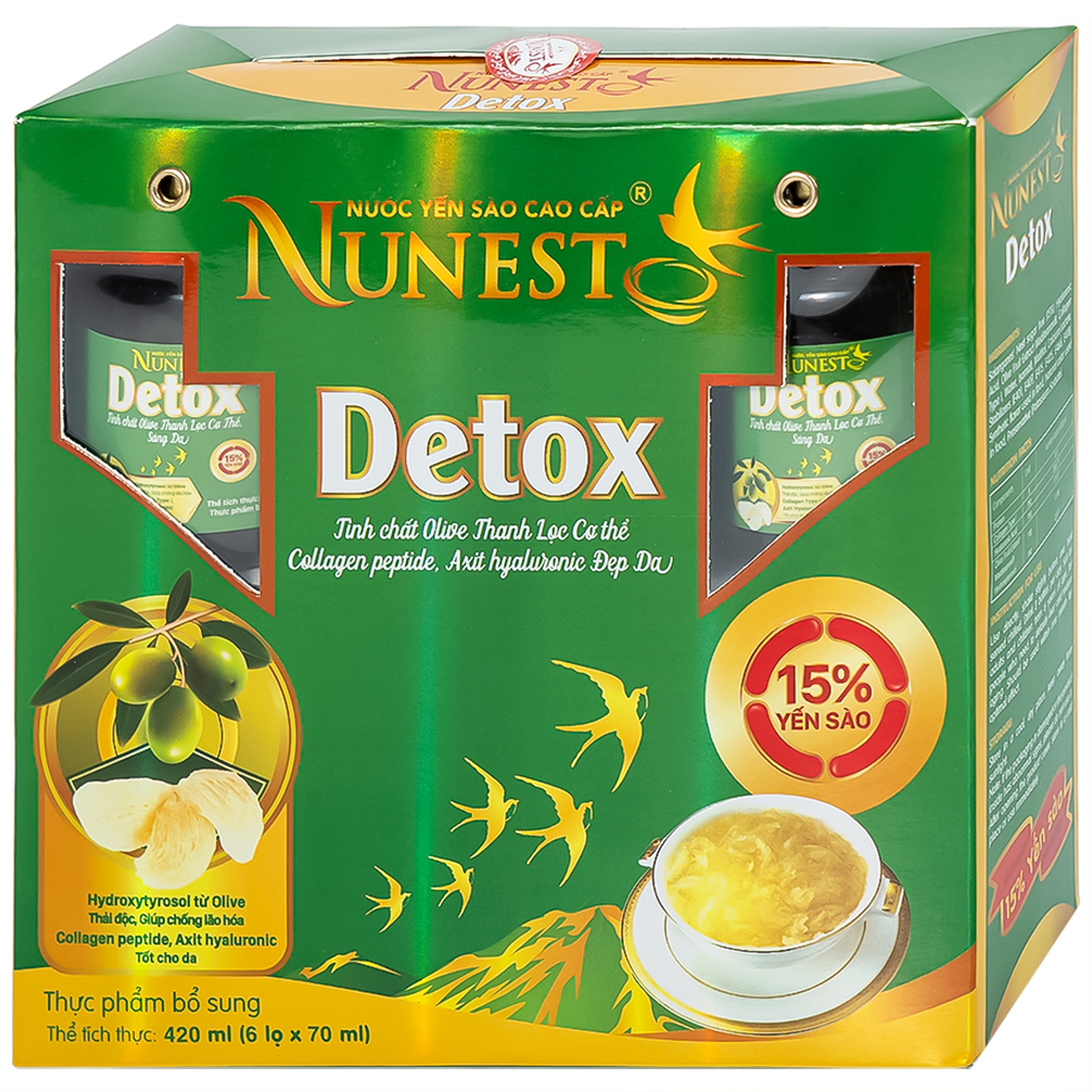 Nước Yến Sào Cao Cấp Nunest Detox thanh lọc, thải độc cho cơ thể, chống lão hóa (6 hũ x 70ml) 