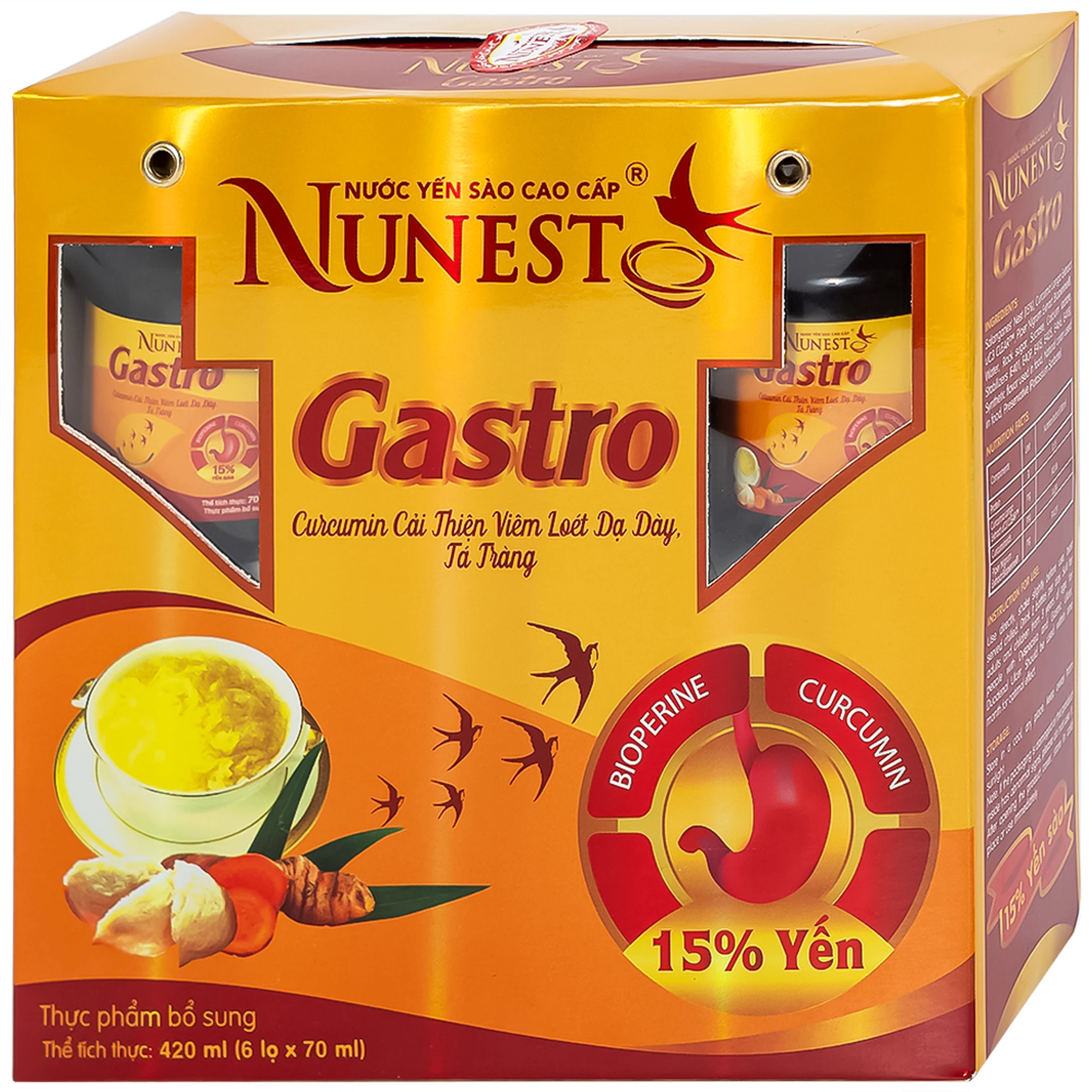Nước Yến Sào Cao Cấp Nunest 15% Gastro bồi bổ cơ thể, tăng cường sức khỏe (6 hũ x 70ml)