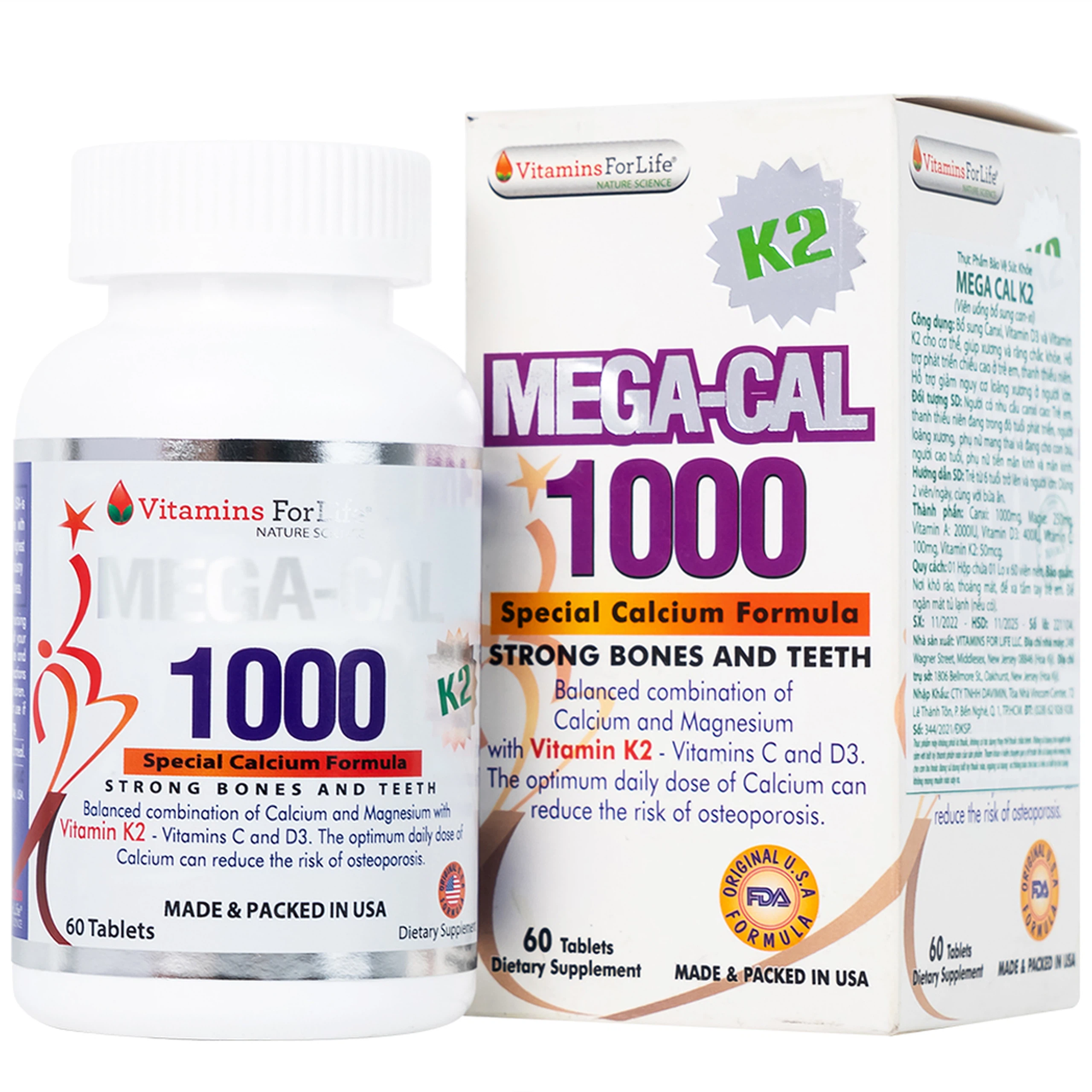 Viên uống Mega-Cal 1000 Vitamins For Life giúp bổ sung canxi, chống loãng xương (60 viên)