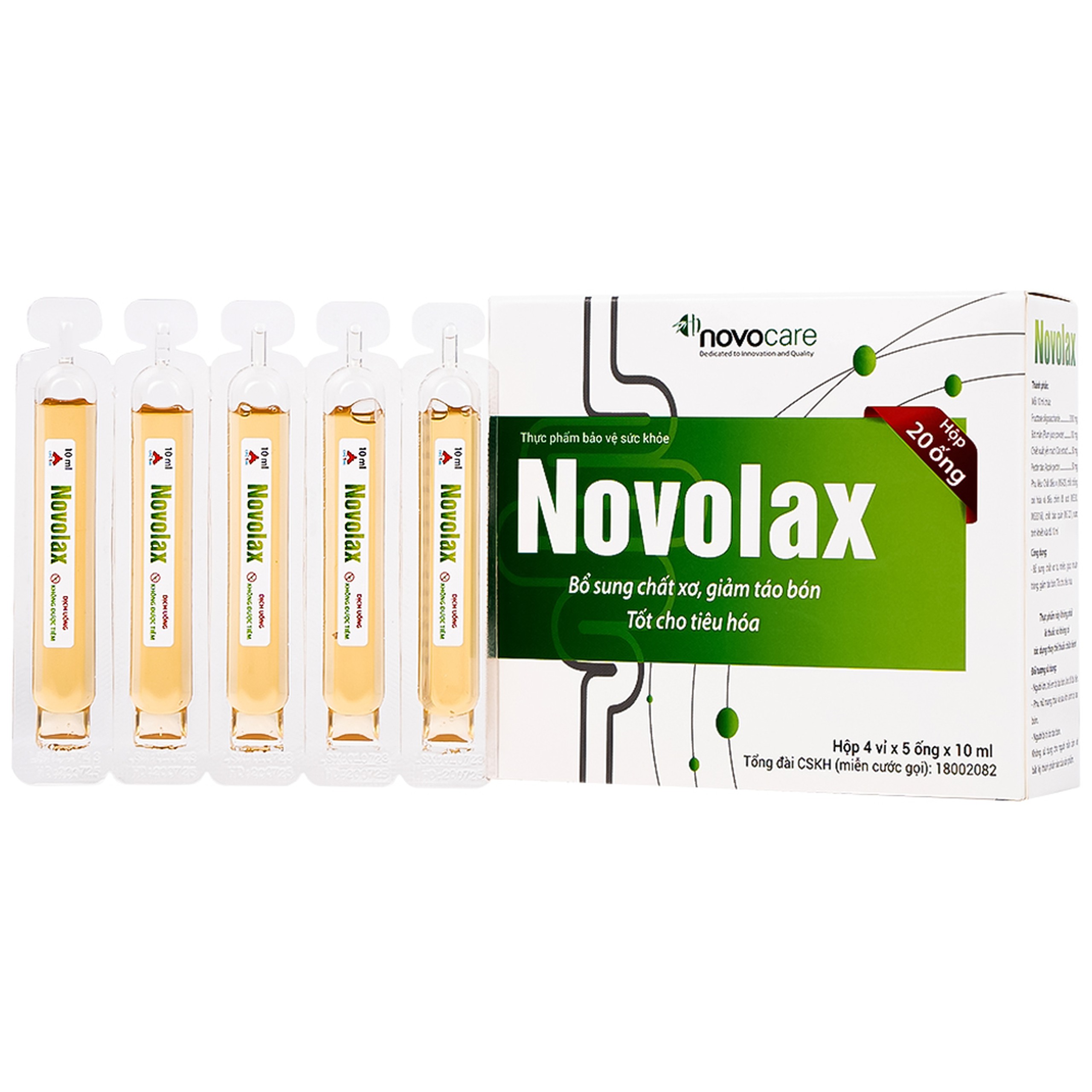 Dung dịch uống Novolax Novocare bổ sung chất xơ giúp nhuận tràng, giảm táo bón (4 vỉ x 5 ống)