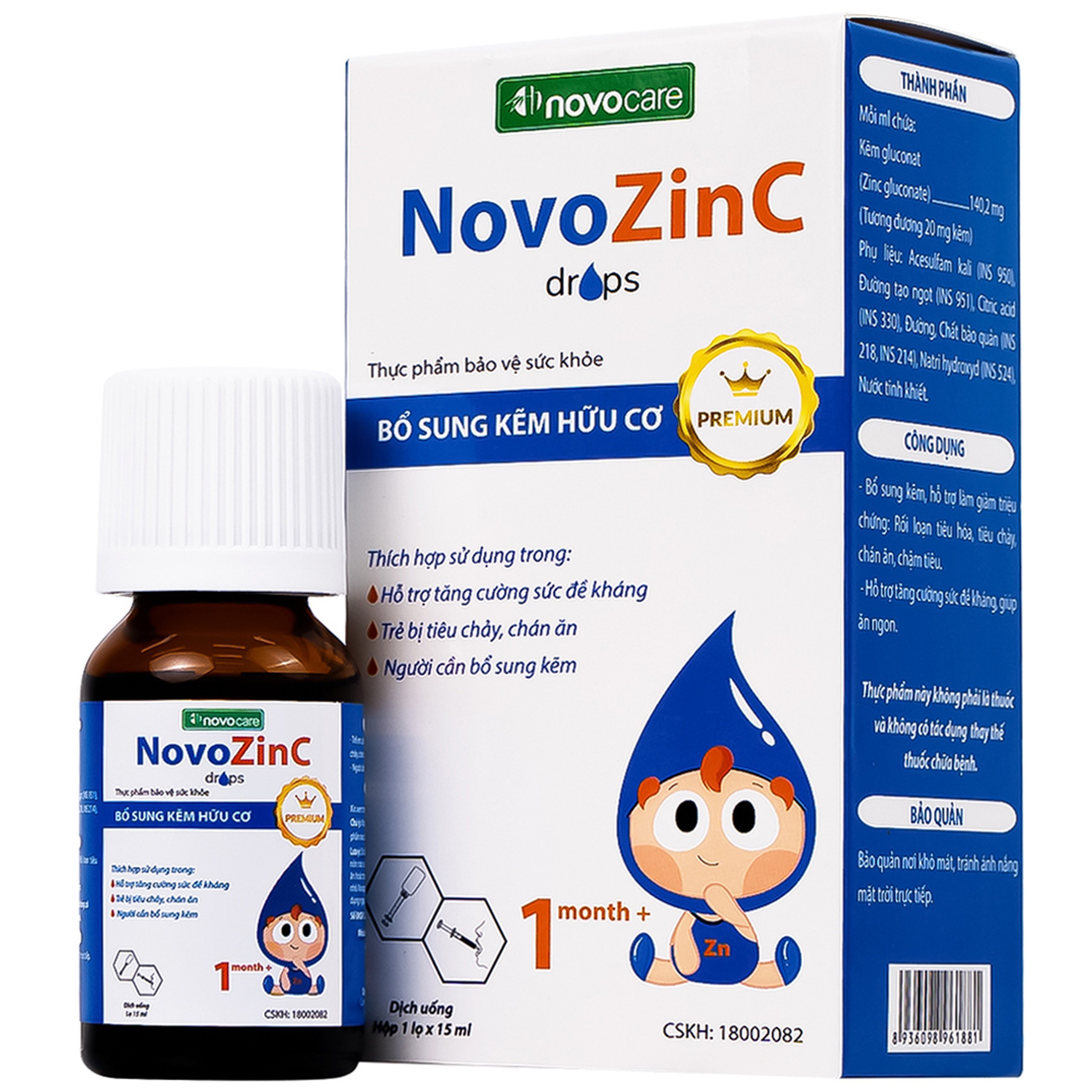 Dung dịch uống NovoZinc 15ml Novocare hỗ trợ tăng cường sức khỏe, hỗ trợ trẻ bị tiêu chảy