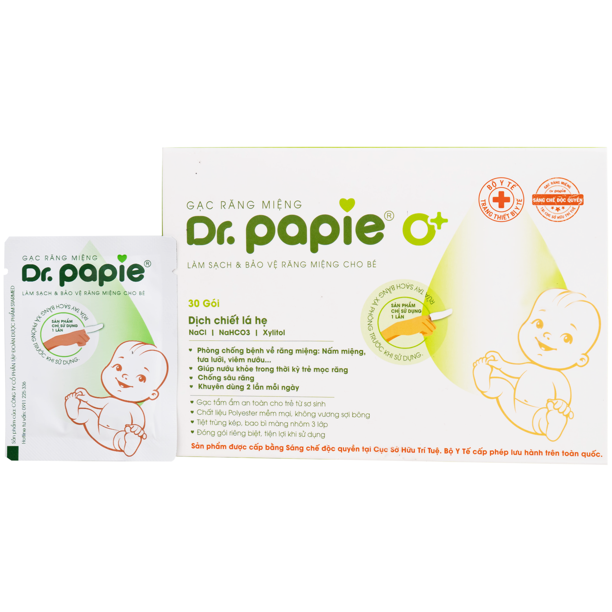 Gạc răng miệng Dr.Papie làm sạch và bảo vệ răng miệng cho bé (30 gói)