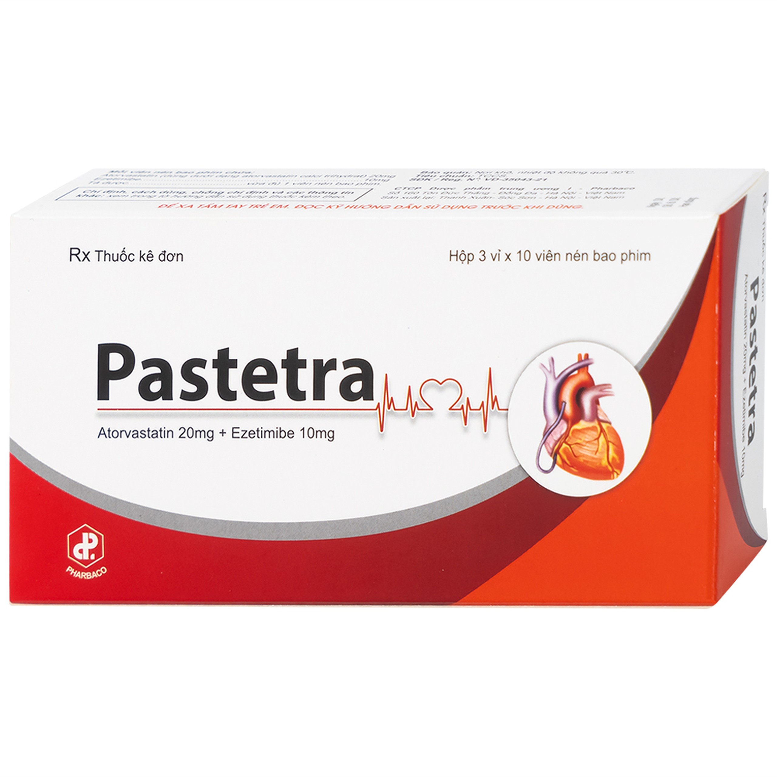 Thuốc Pastetra Pharbaco phòng ngừa các bệnh tim mạch, tăng cholesterol máu (3 vỉ x 10 viên)
