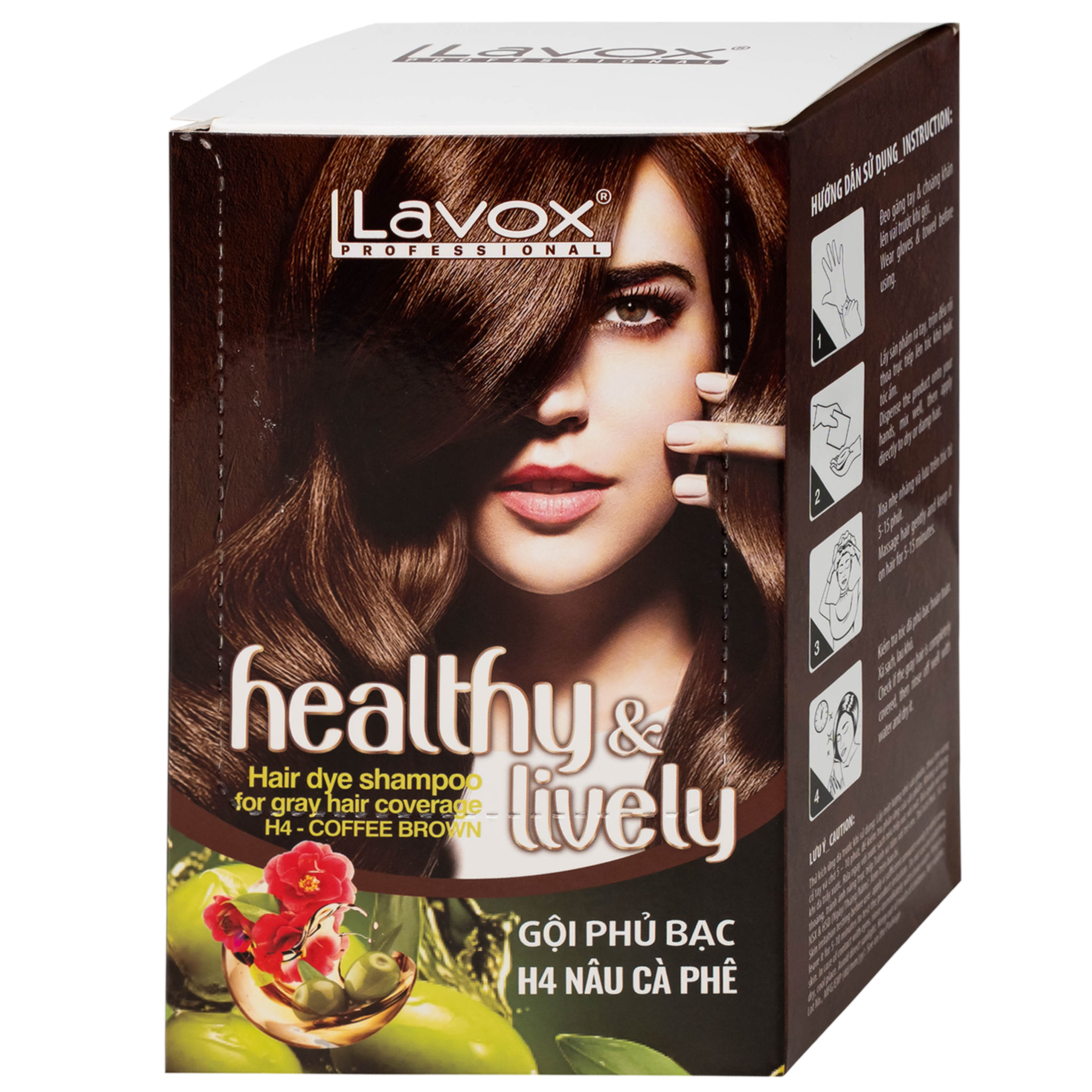 Dầu gội phủ bạc Healthy&Lively Lavox màu nâu cà phê H4 (10 gói x 30ml)