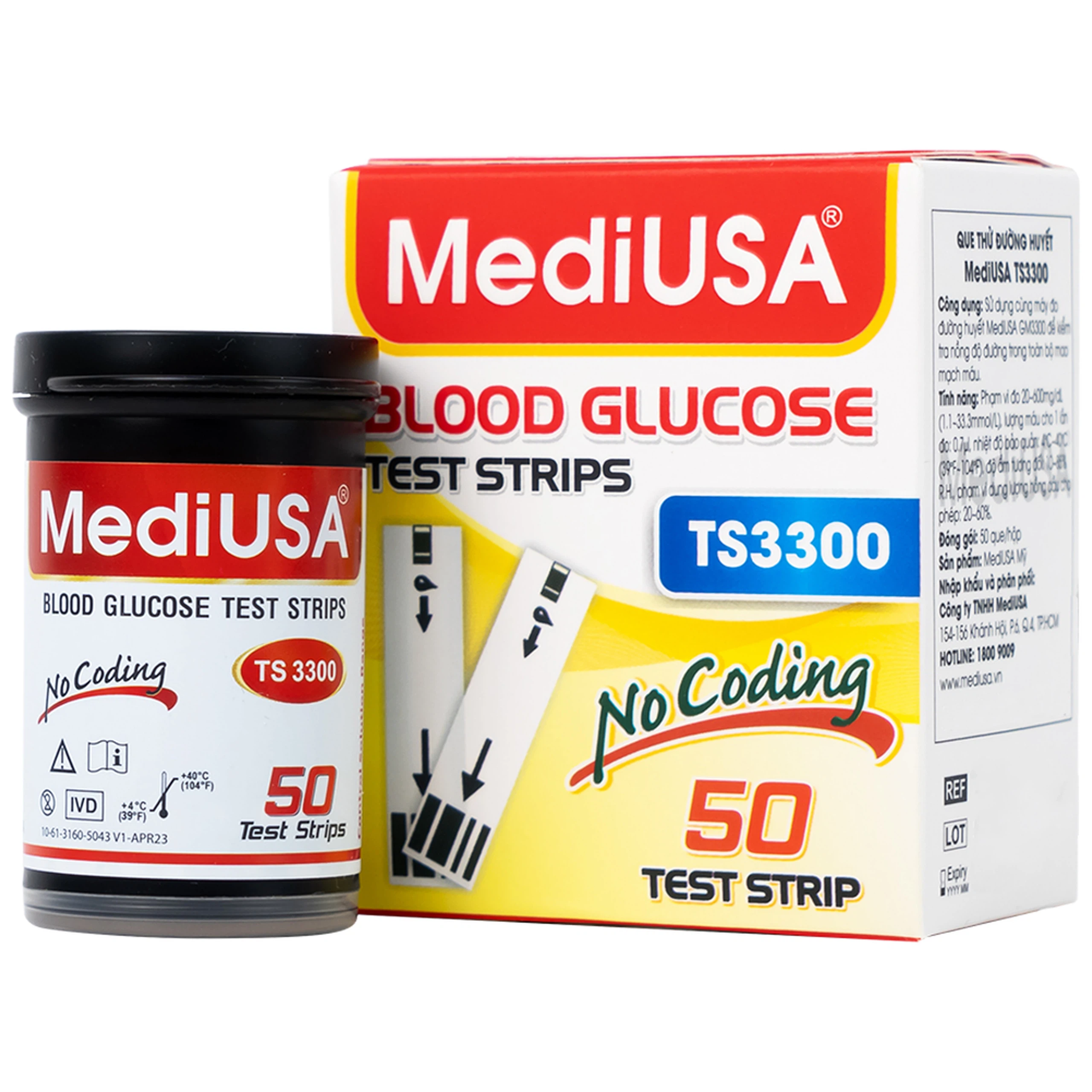 Que thử đường huyết MediUSA TS3300 sử dụng cùng máy đo đường huyết MediUSA GM3300 (50 que)