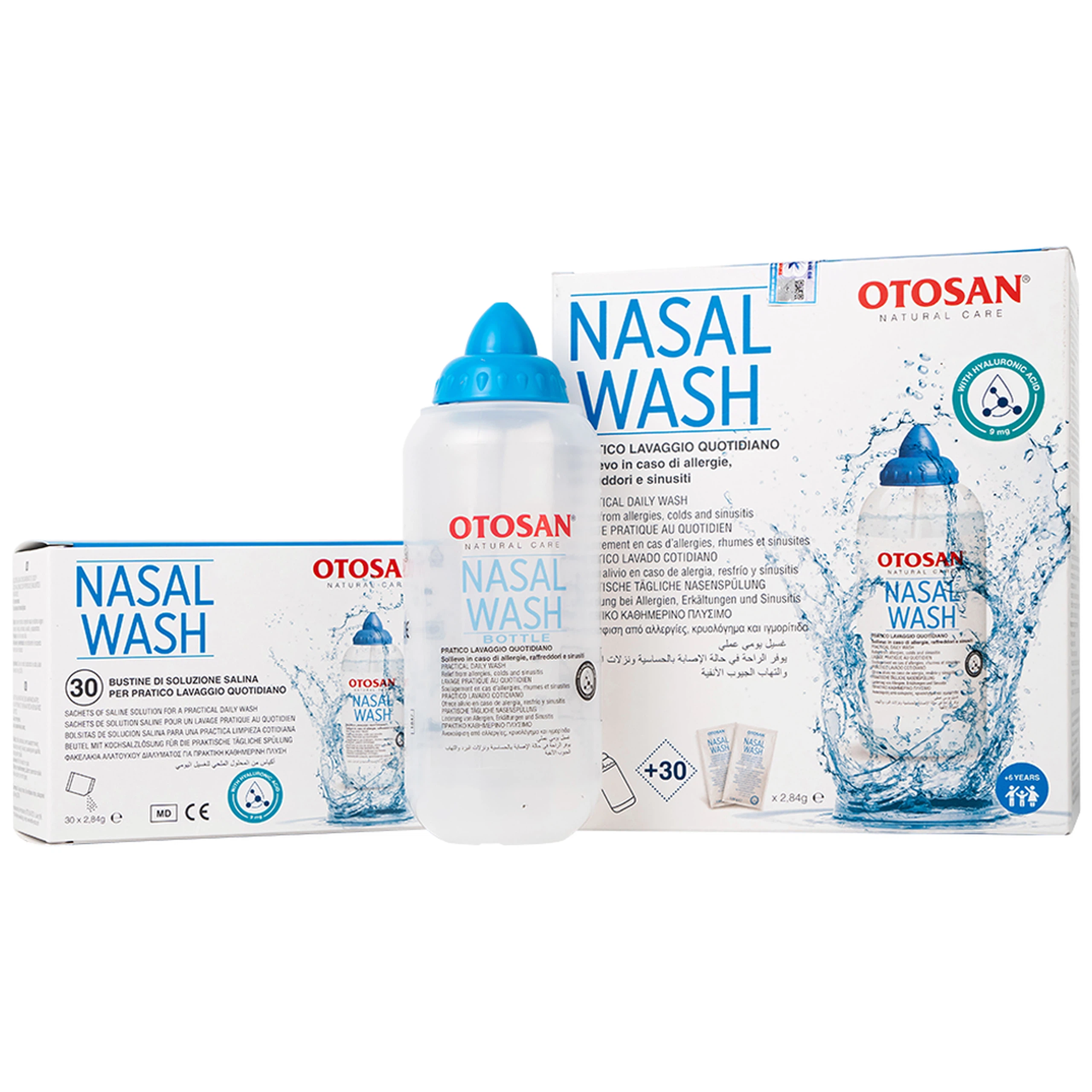 Bộ rửa xoang mũi Otosan Nasal Wash làm sạch sâu, hồi phục chứng viêm mũi dị ứng (1 kít + 30 gói)