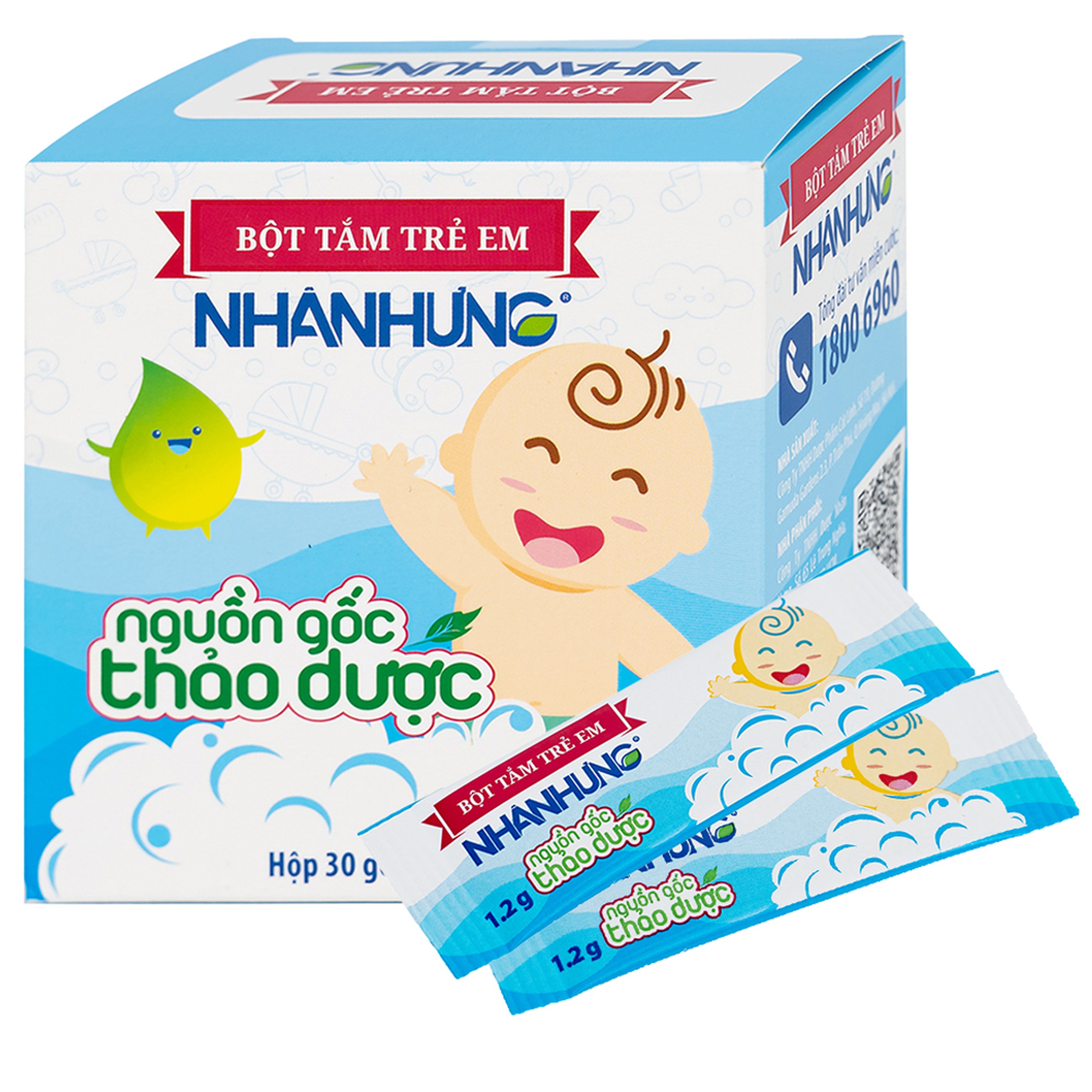 Bột pha nước tắm trẻ em Nhân Hưng làm sạch da, kháng khuẩn (1g x 30 gói)