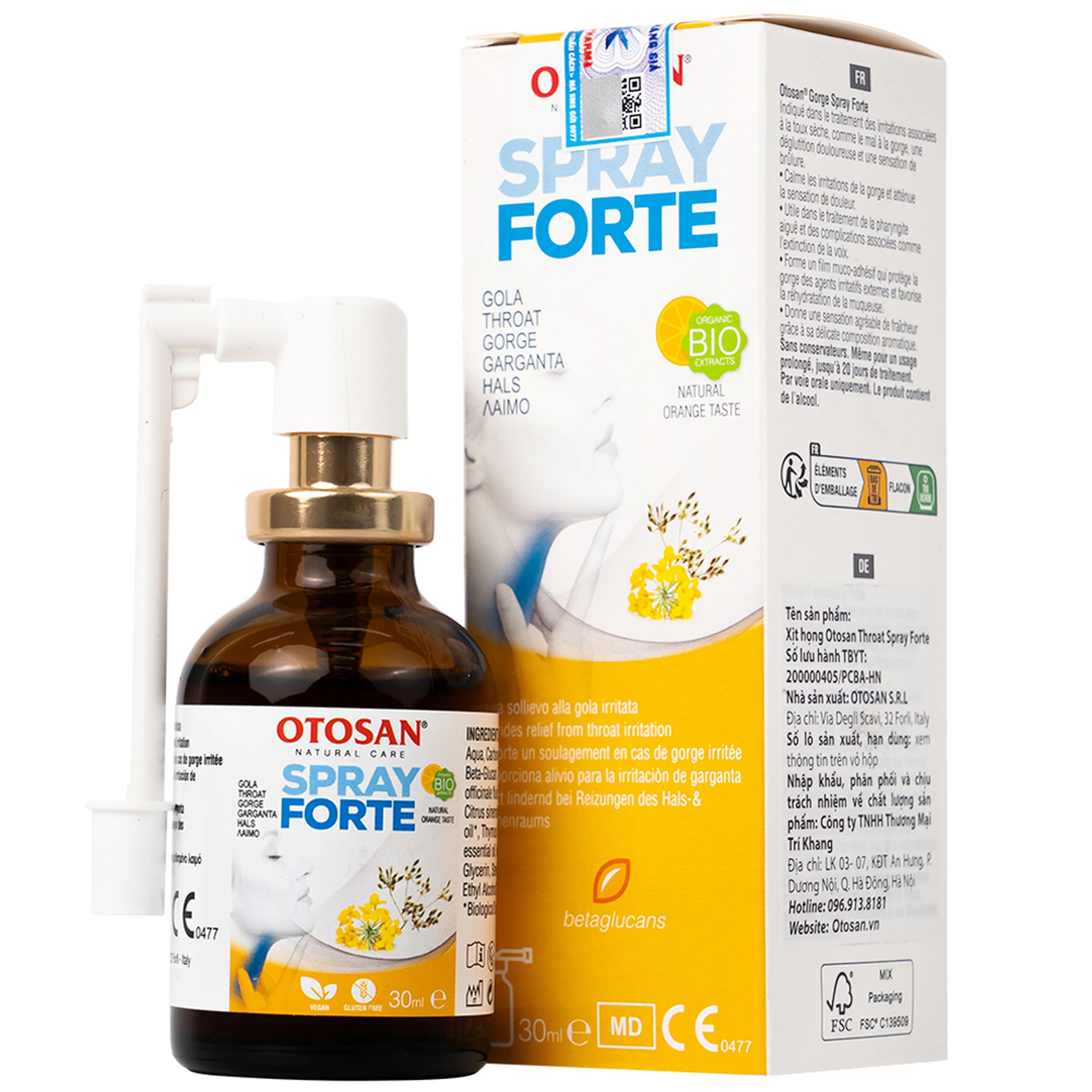 Xịt họng Otosan Spray Forte hỗ trợ điều trị viêm họng cấp, viêm hô hấp, giảm đau rát họng (30ml)