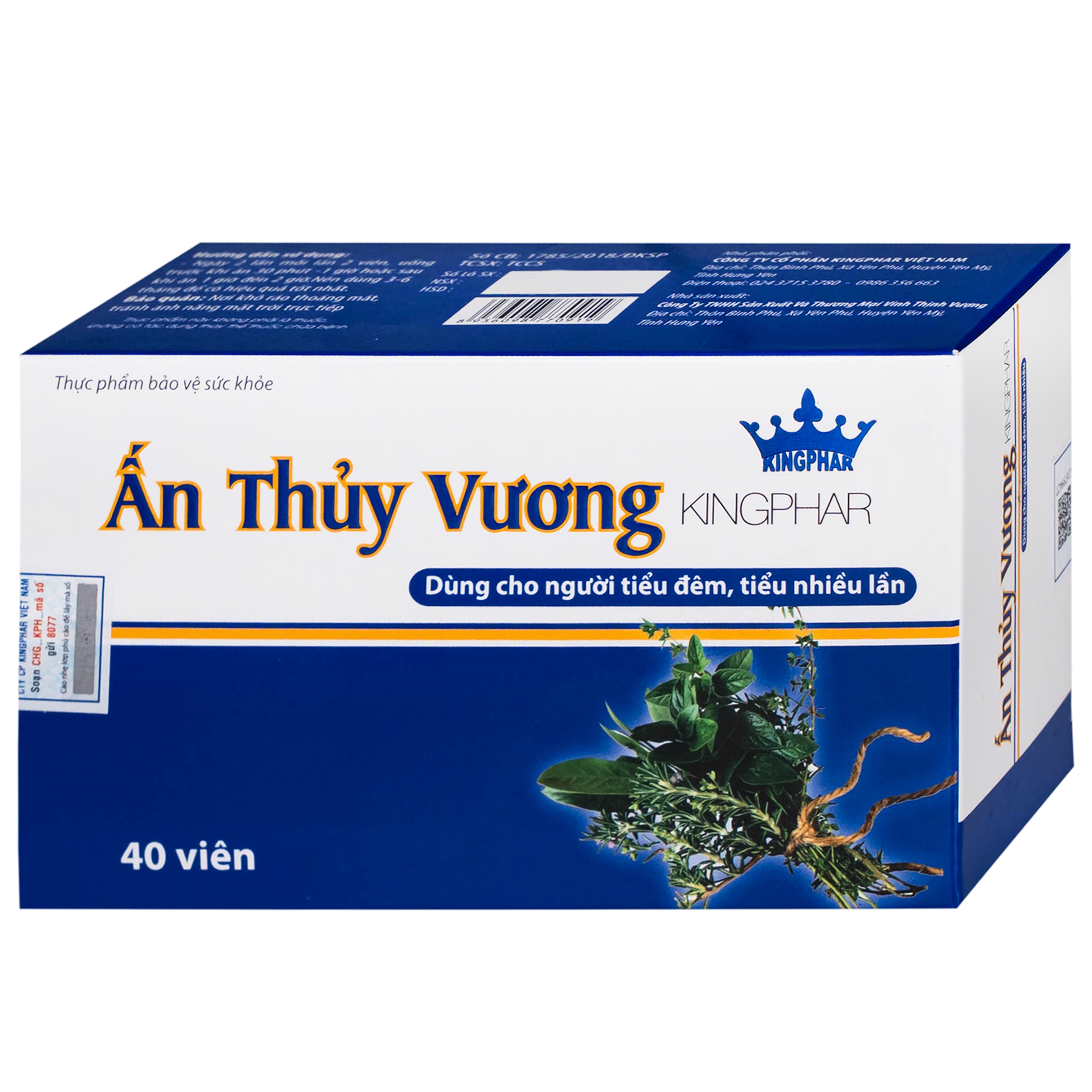 Viên uống Ấn Thủy Vương Kingphar bổ thận, giảm tiêu đêm, tiểu ngày nhiều lần (4 vỉ x 10 viên)