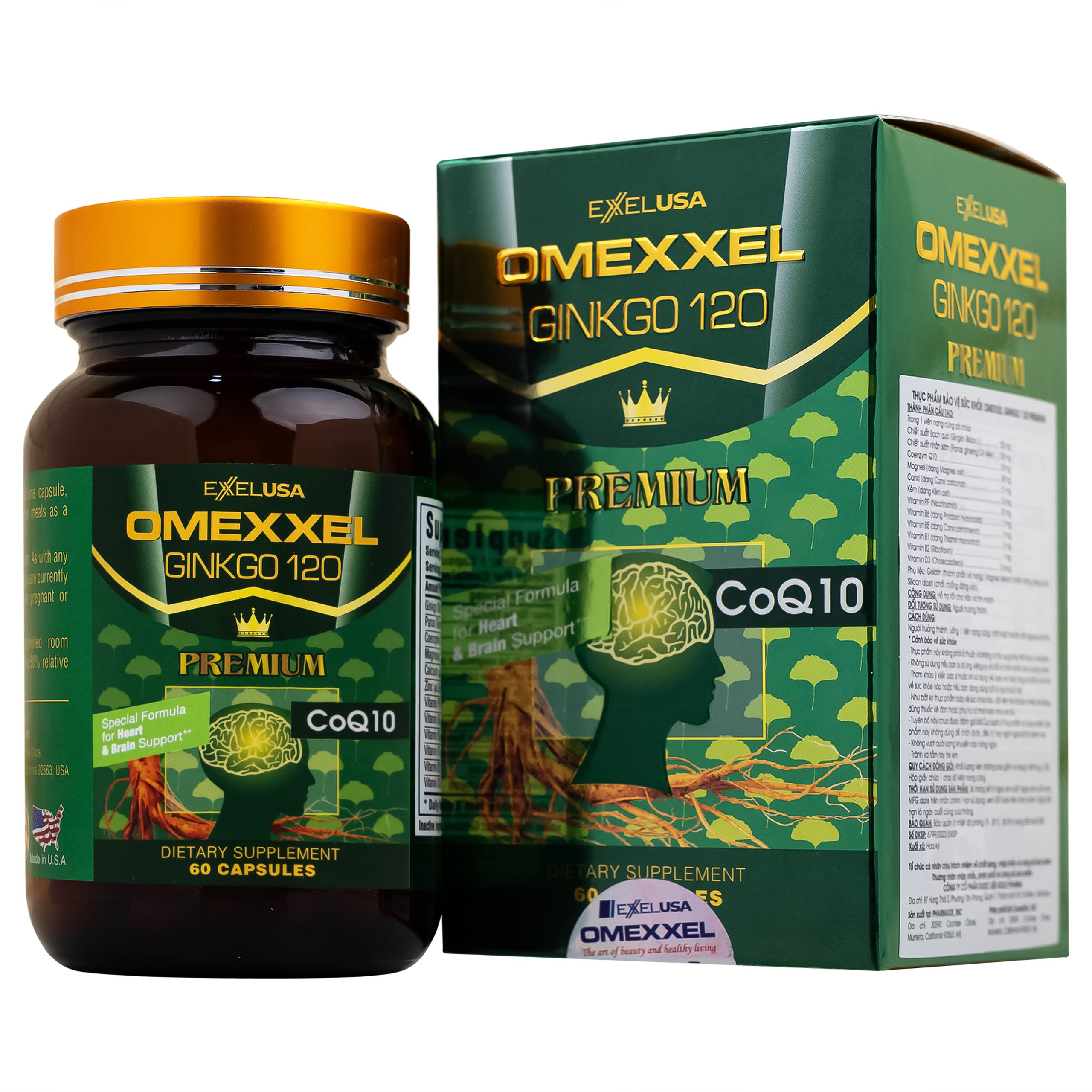 Viên uống Omexxel Ginkgo 120 Premium Omexxel hỗ trợ tốt cho não và tim mạch (60 viên)