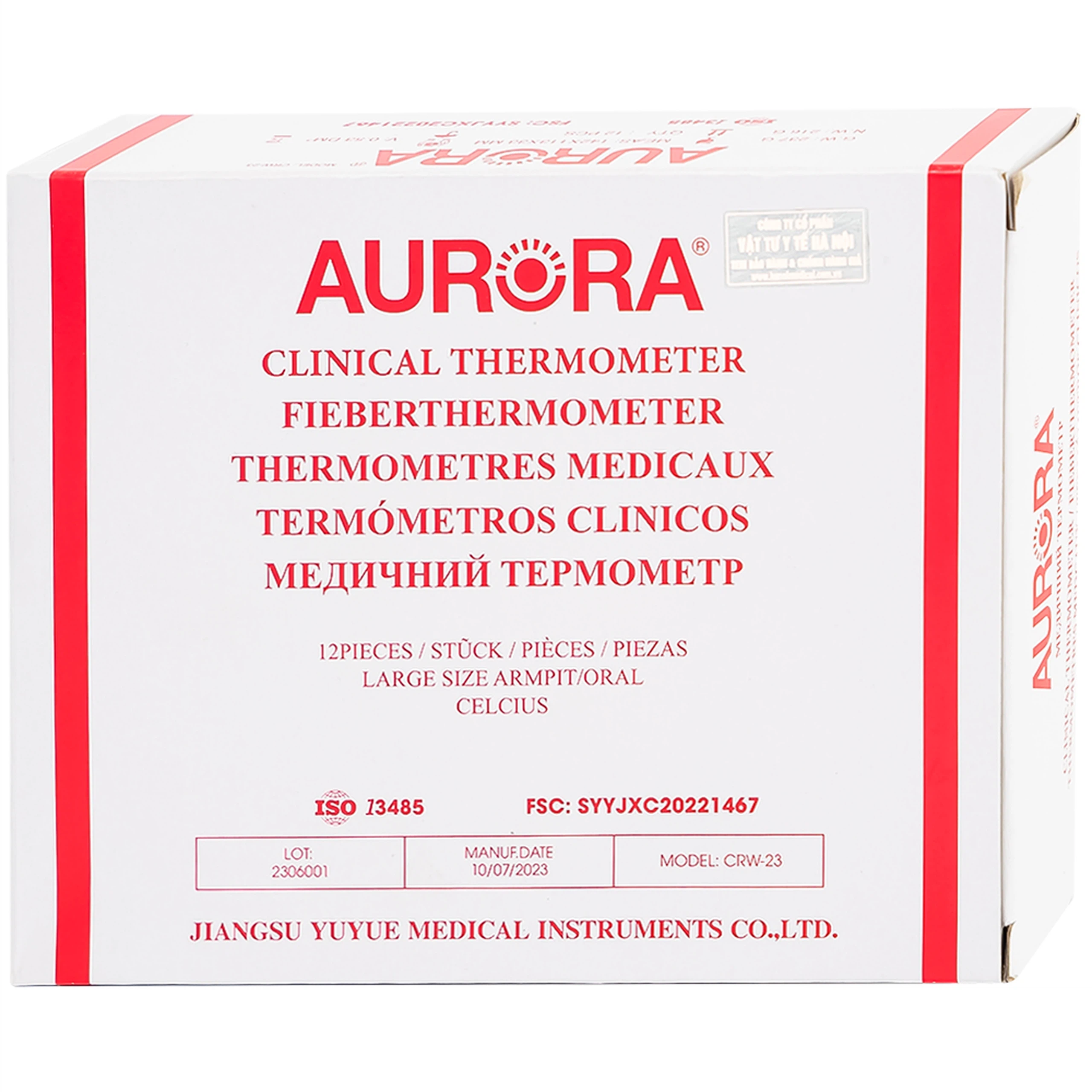 Nhiệt kế y khoa Aurora CRW-23 đo nhiệt độ cơ thể (12 cái)