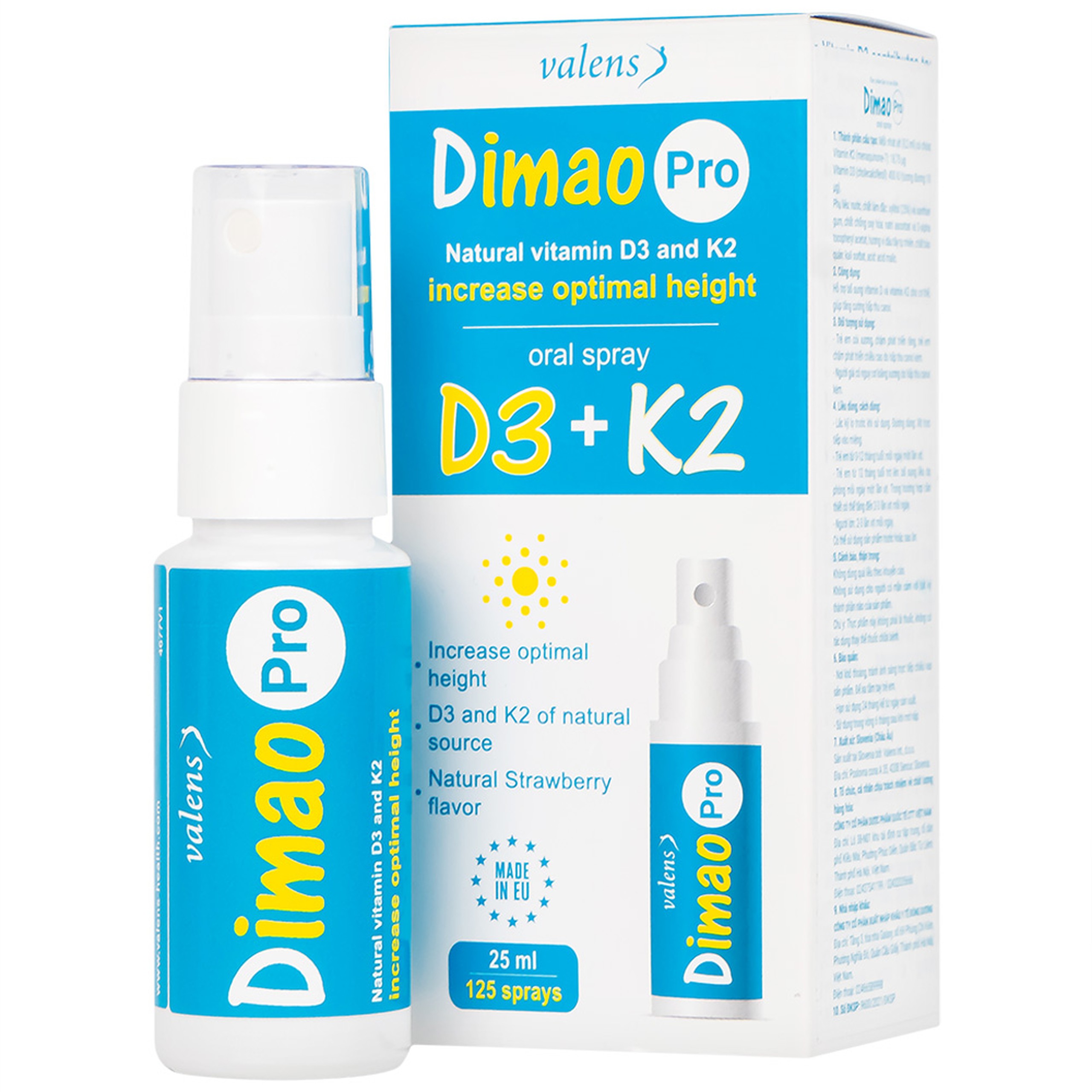 Xịt họng Dimao Pro Oral Spray D3 + K2 hỗ trợ bổ sung vitamin D và vitamin K2 cho cơ thể (25ml)