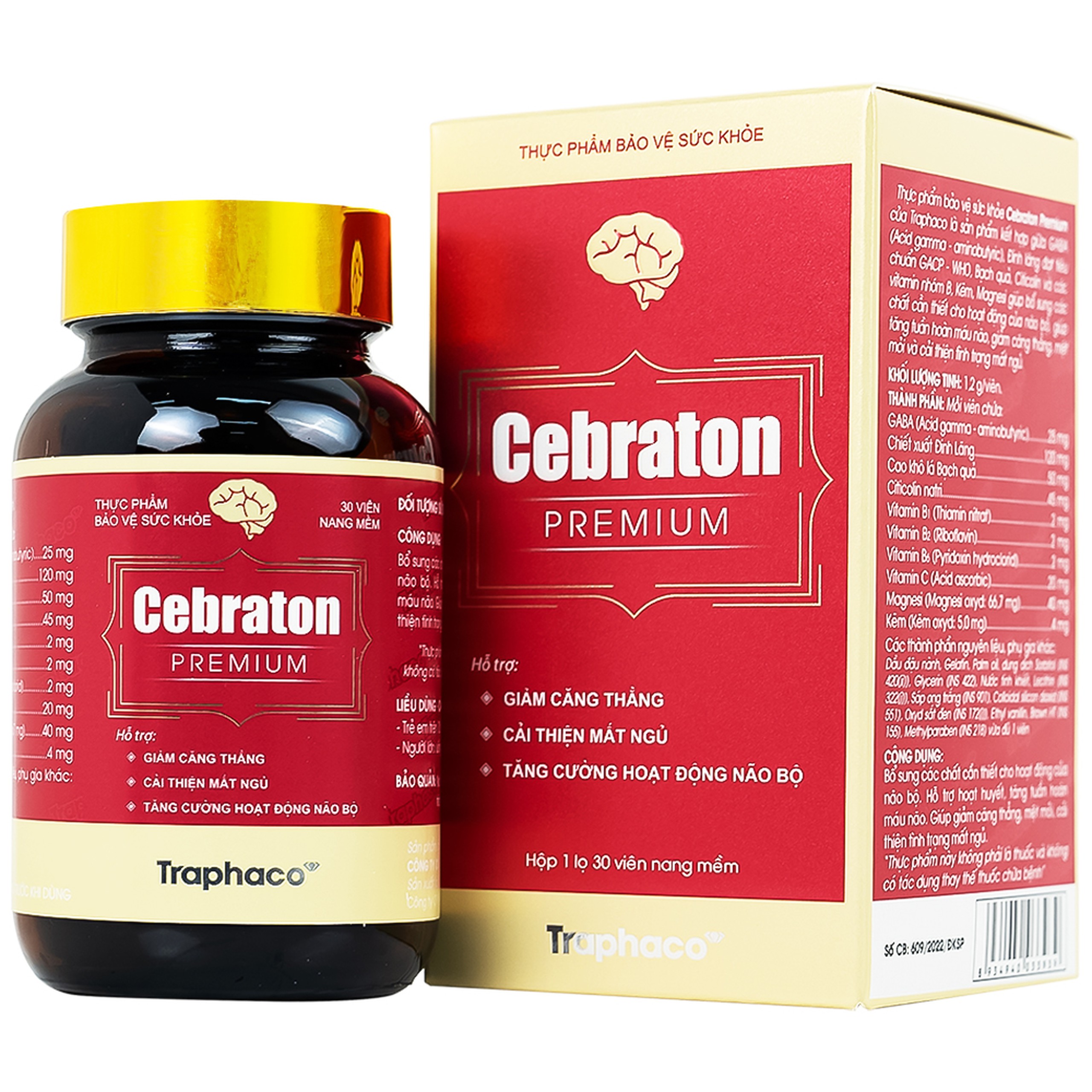 Viên uống Cebraton Premium Traphaco bổ sung vitamin cho não bộ, tăng tuần hoàn máu não (30 viên)