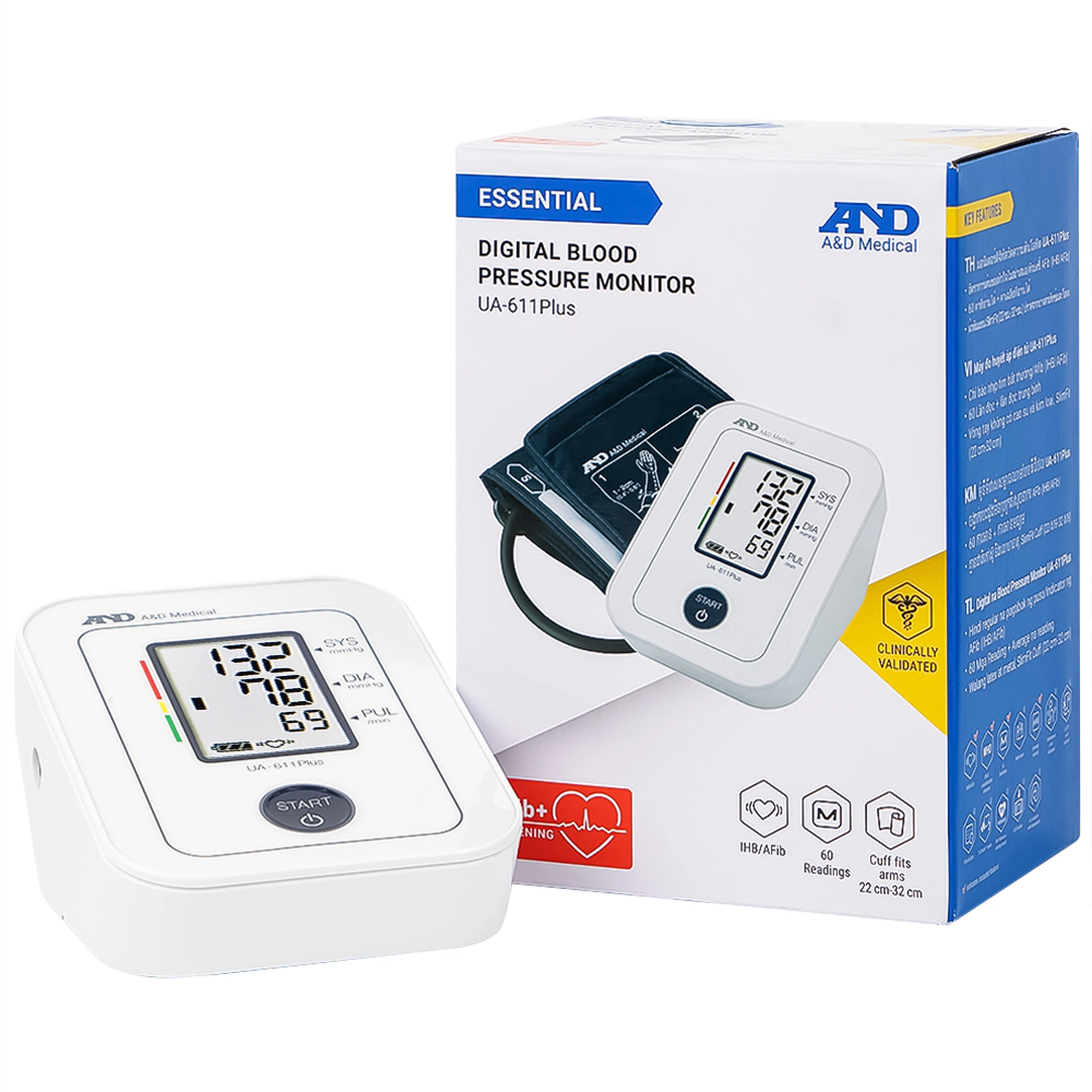 Máy đo huyết áp bắp tay tự động AND UA-611 Plus hỗ trợ đo huyết áp, cảnh báo đột quỵ