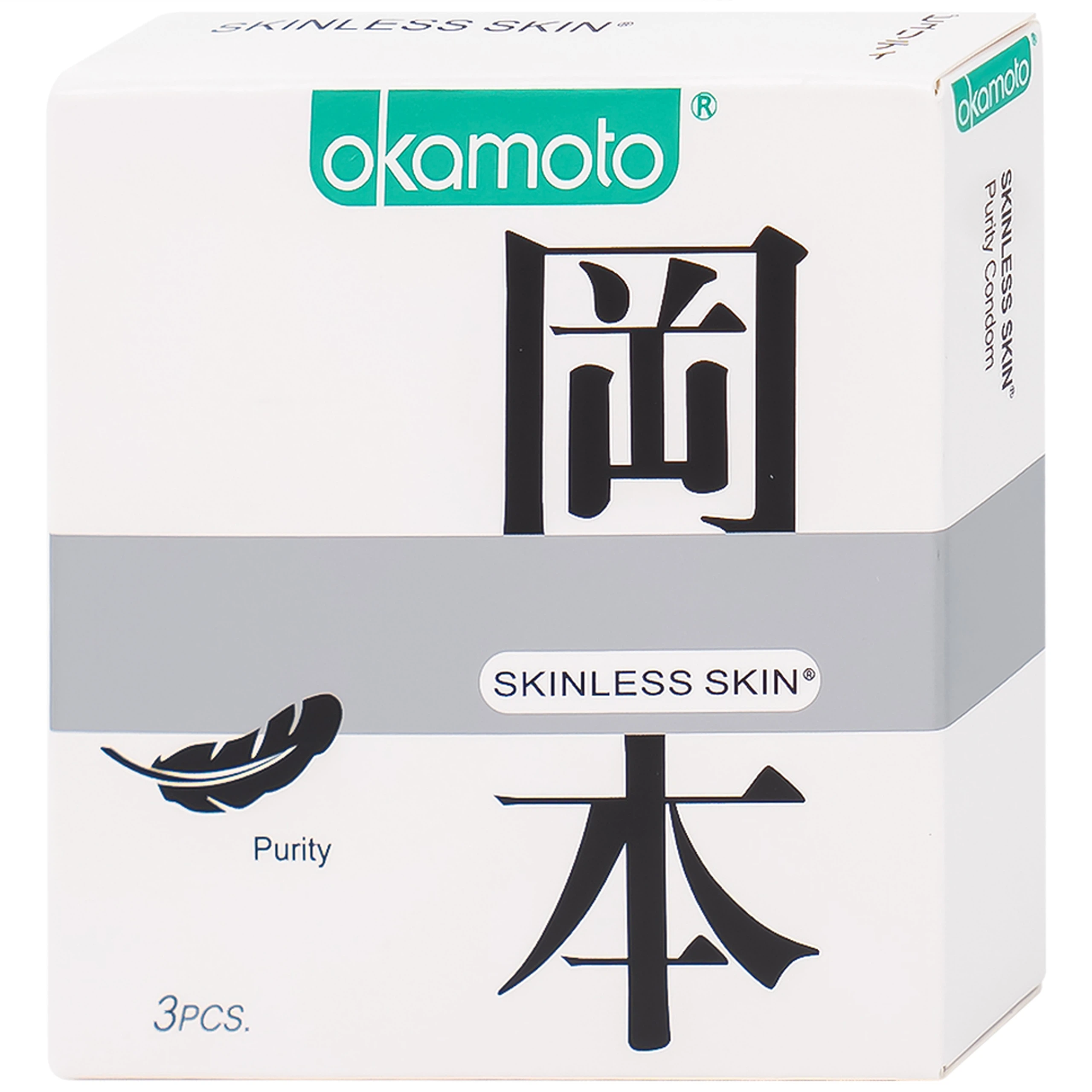 Bao cao su Okamoto Skinless Skin Purity không mùi, tinh khiết, dùng để phòng tránh thai và ngăn ngừa HIV (3 cái)