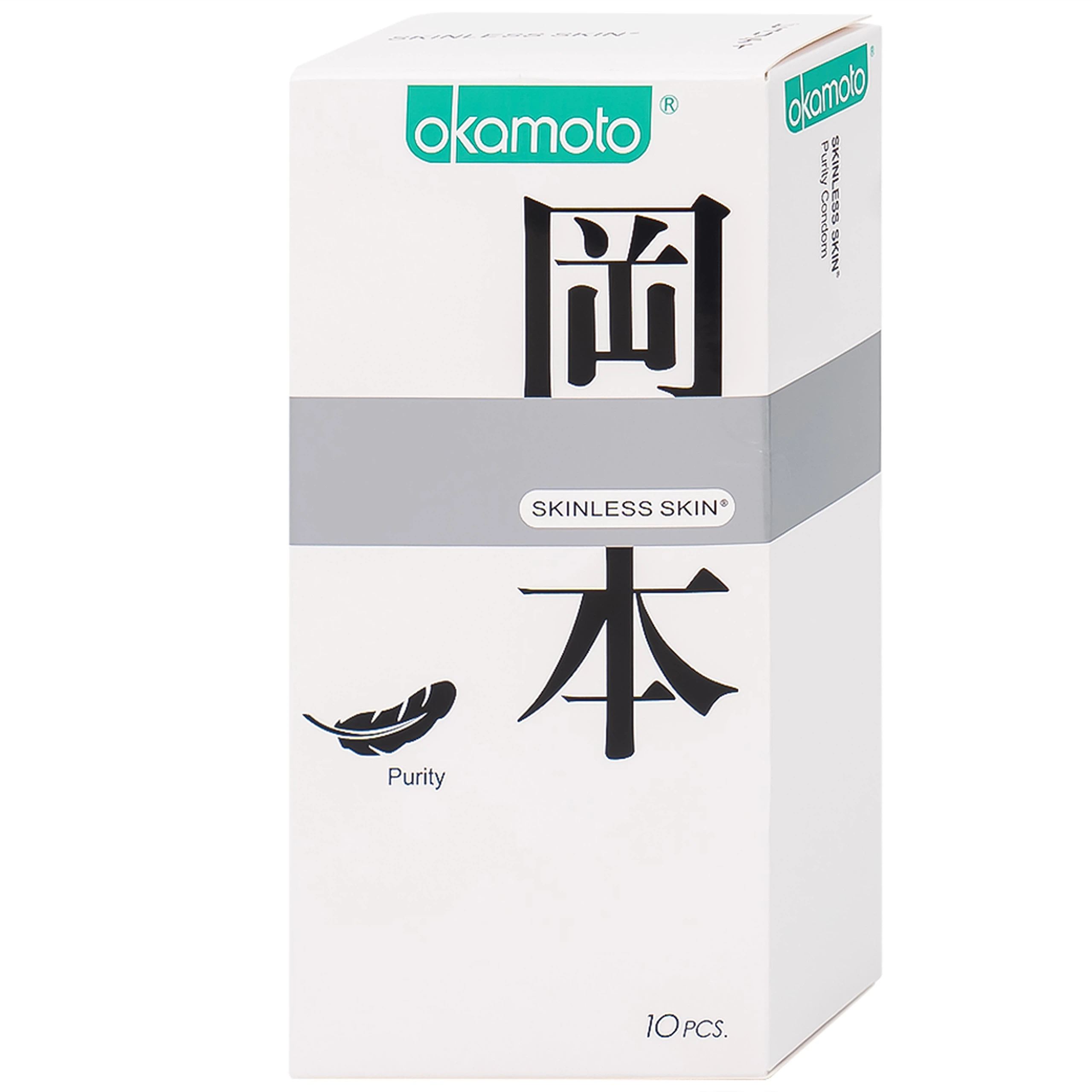 Bao cao su Okamoto Skinless Skin Purity không mùi, tinh khiết, dùng để phòng tránh thai và ngăn ngừa HIV (10 cái)