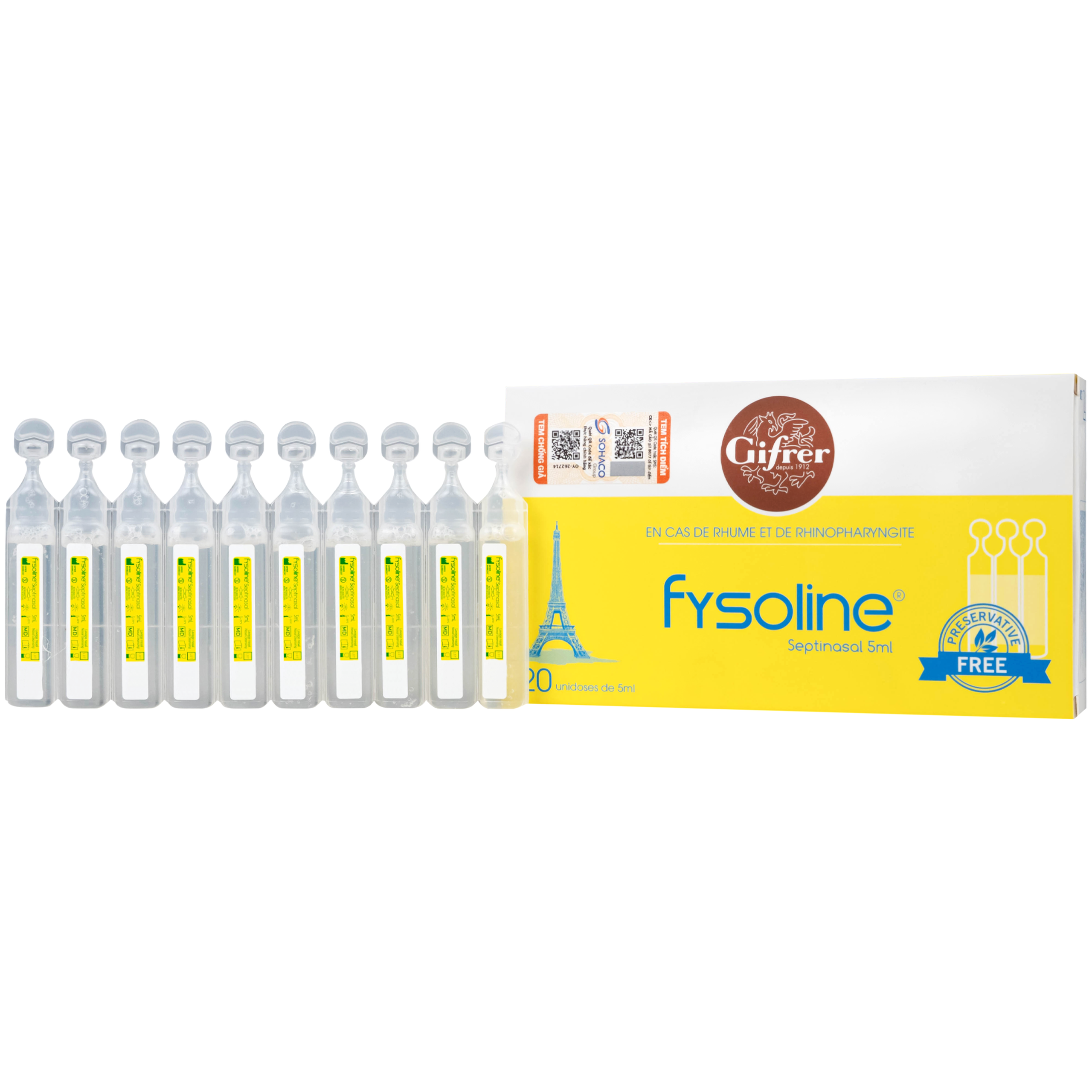 Dung dịch nước muối Fysoline 5ml không chất bảo quản kháng khuẩn (20 ống)