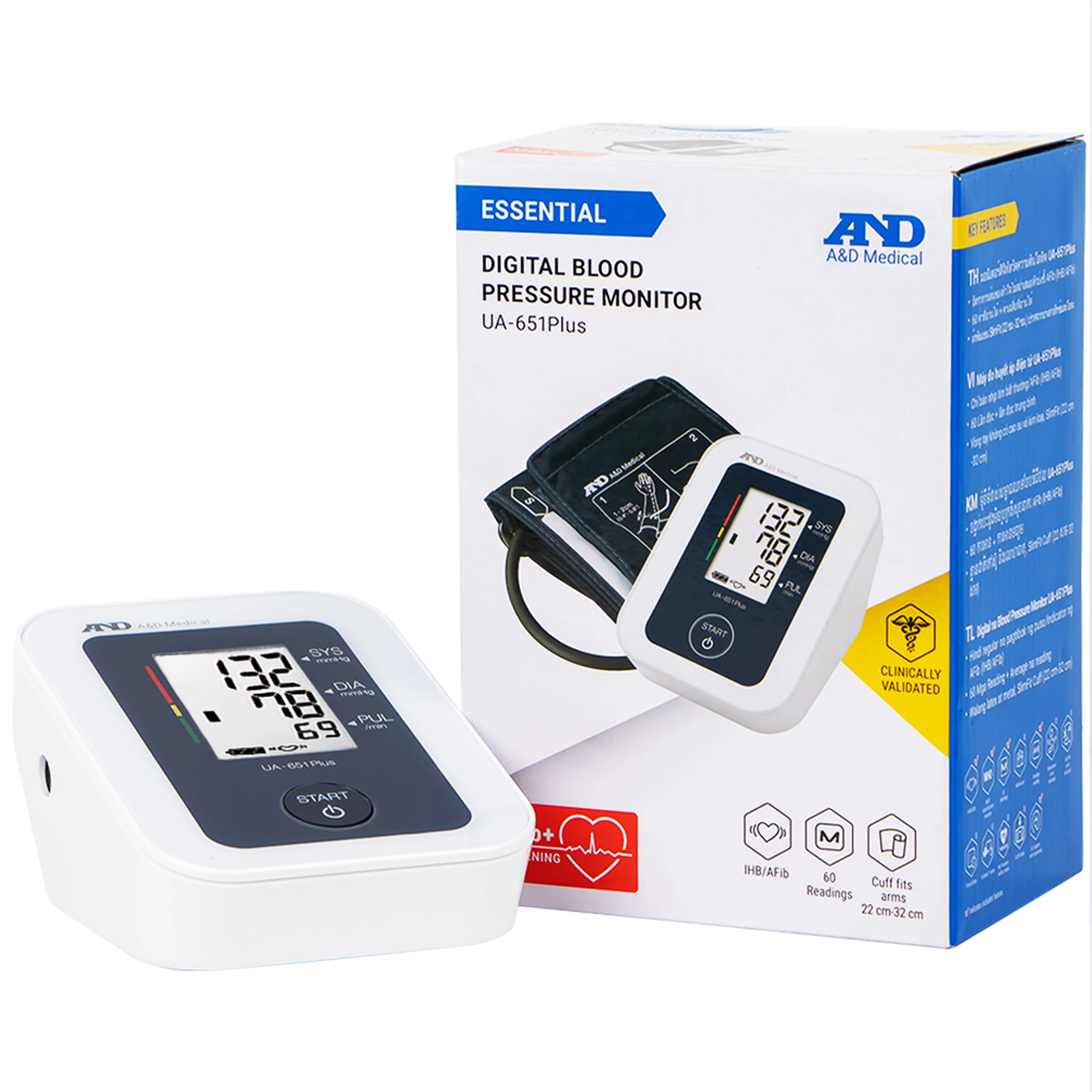 Máy đo huyết áp bắp tay tự động AND UA-651 Plus hỗ trợ đo huyết áp, cảnh báo đột quỵ