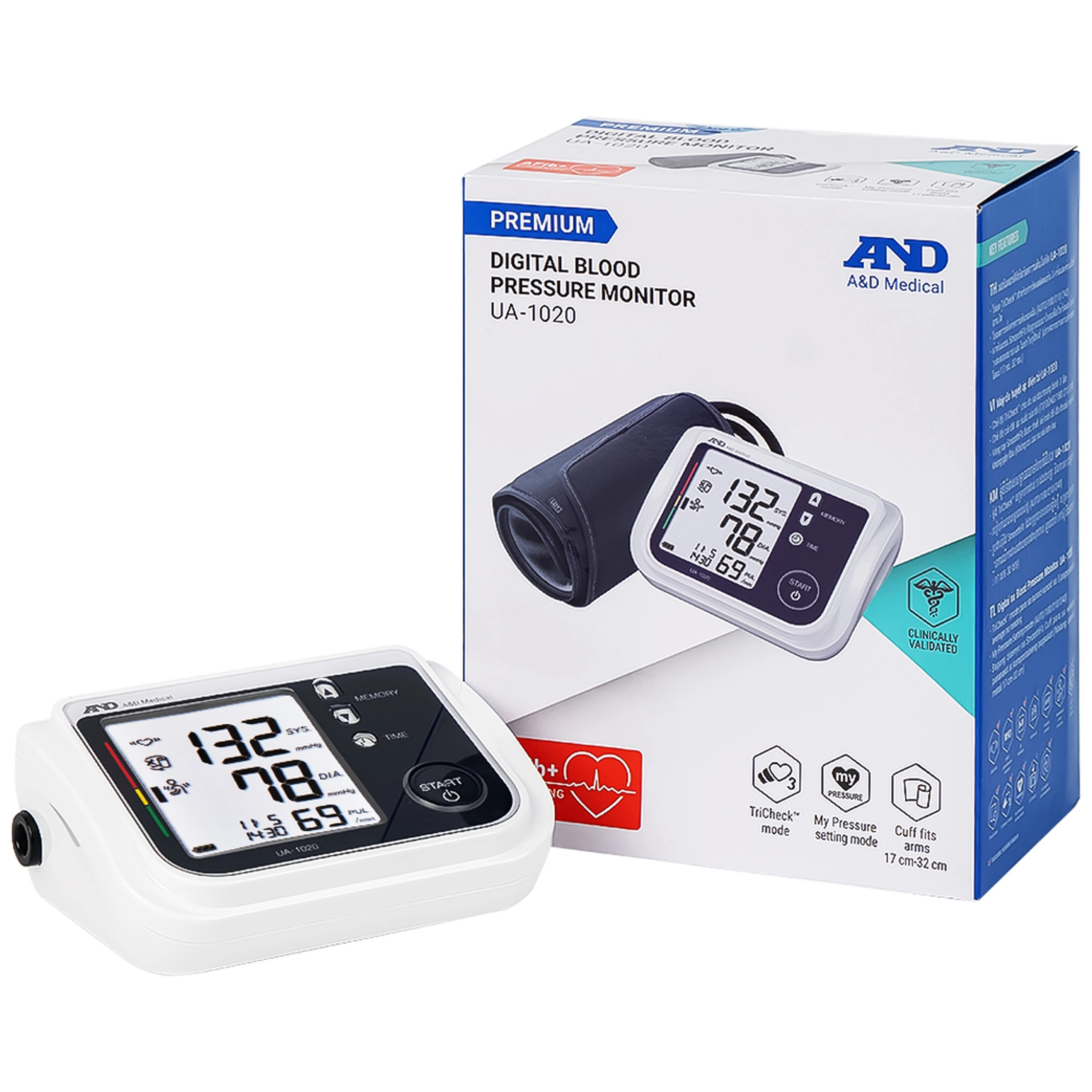 Máy đo huyết áp bắp tay tự động AND UA-1020 hỗ trợ đo huyết áp, cảnh báo đột quỵ