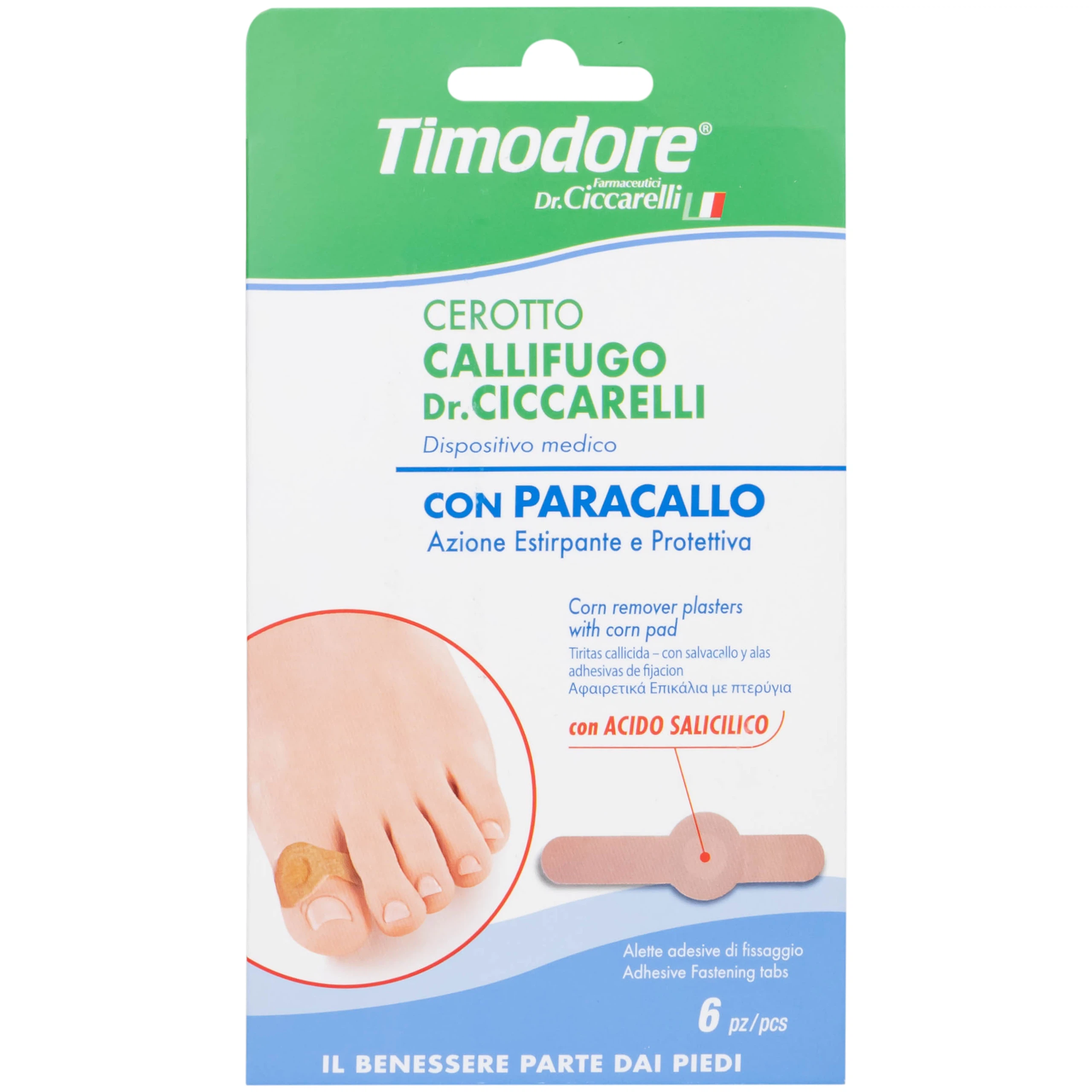 Miếng dán Timodore Cerotto Callifugo Ciccarell giúp loại bỏ mụn cóc và vết chai sần (6 miếng)