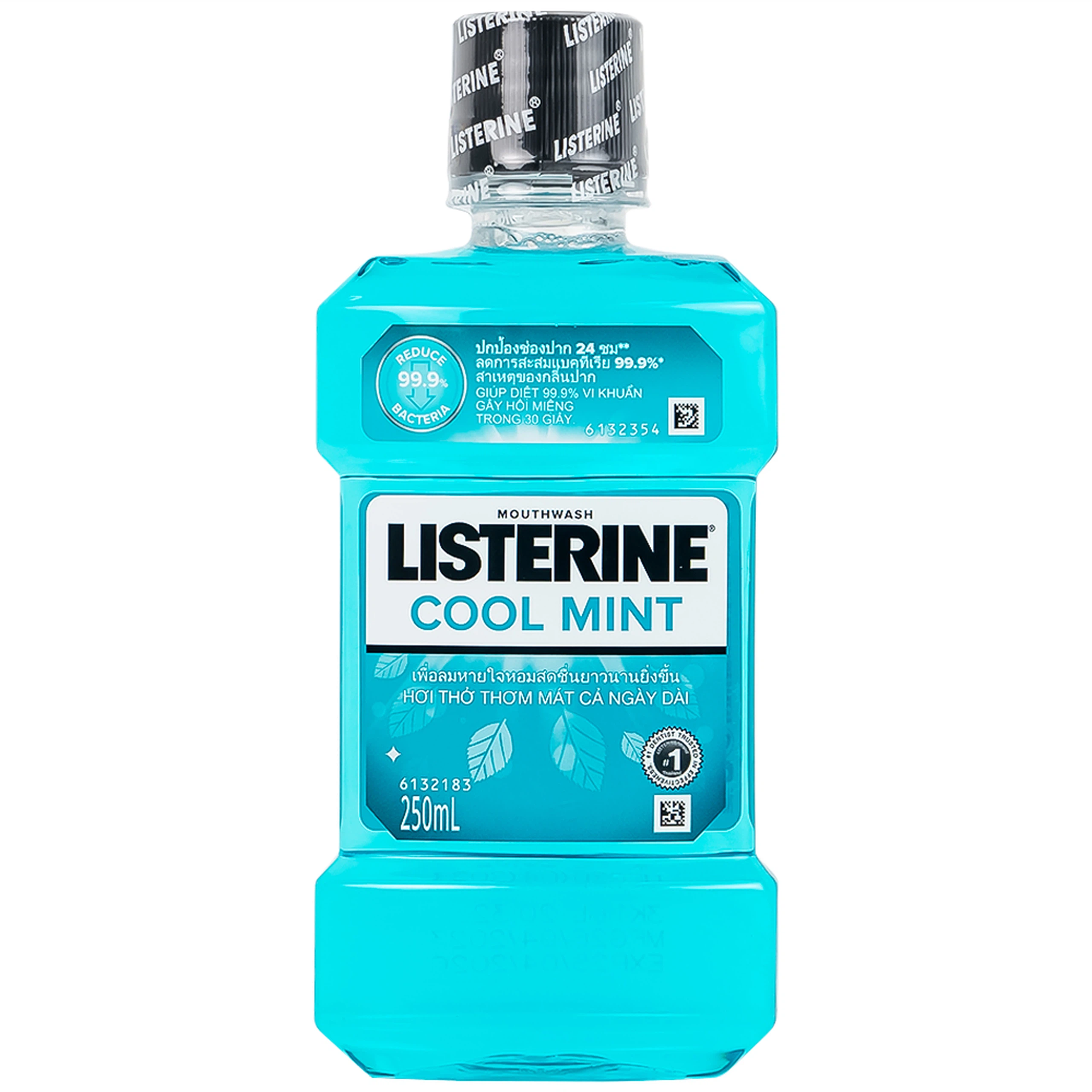 Nước súc miệng Listerine Cool Mint bảo vệ khoang miệng suốt 24h khỏi vi khuẩn hôi miệng, mảng bám, viêm nướu (250ml)