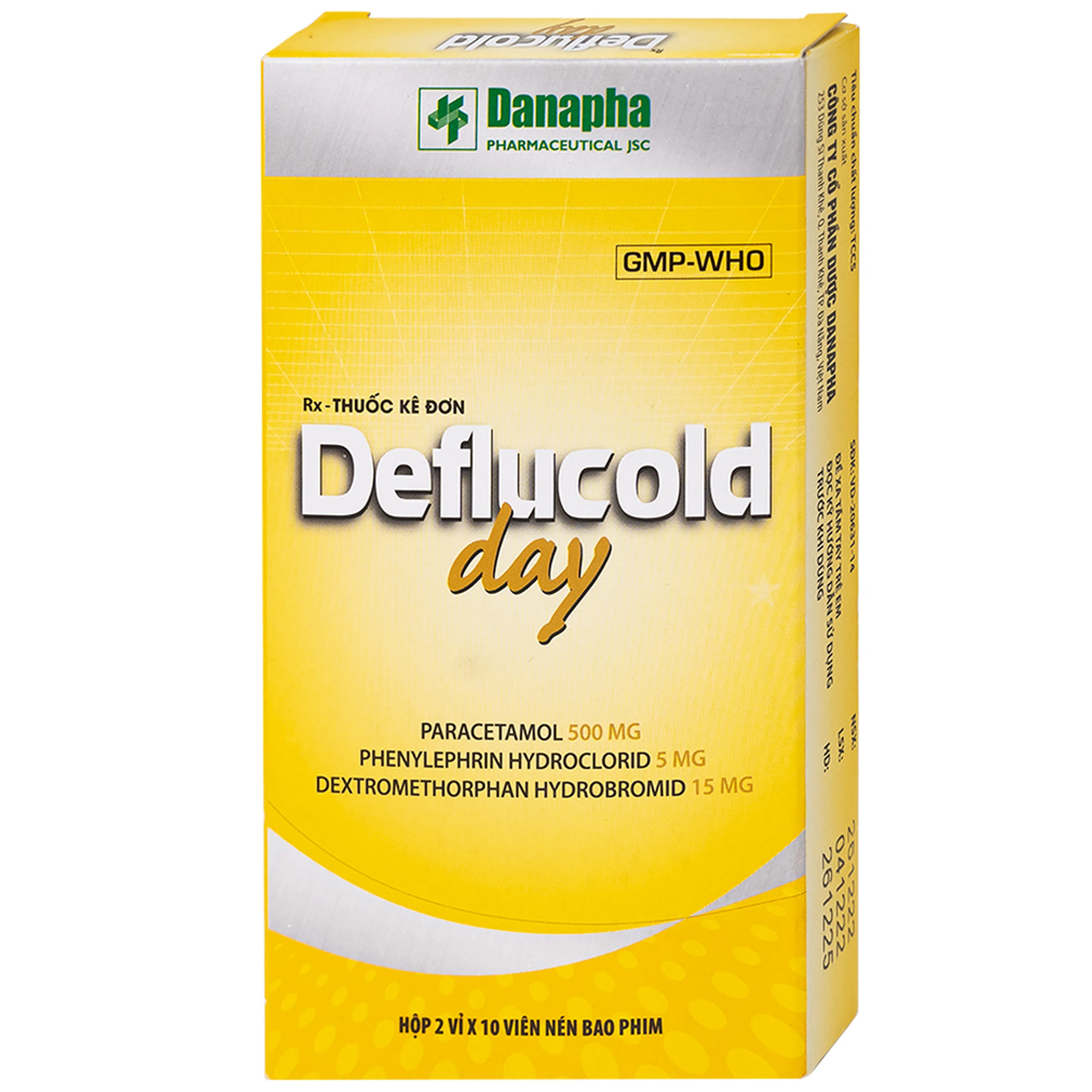 Thuốc Deflucold day Danapha giảm tạm thời các triệu chứng cảm lạnh và cảm cúm (2 vỉ x 10 viên)