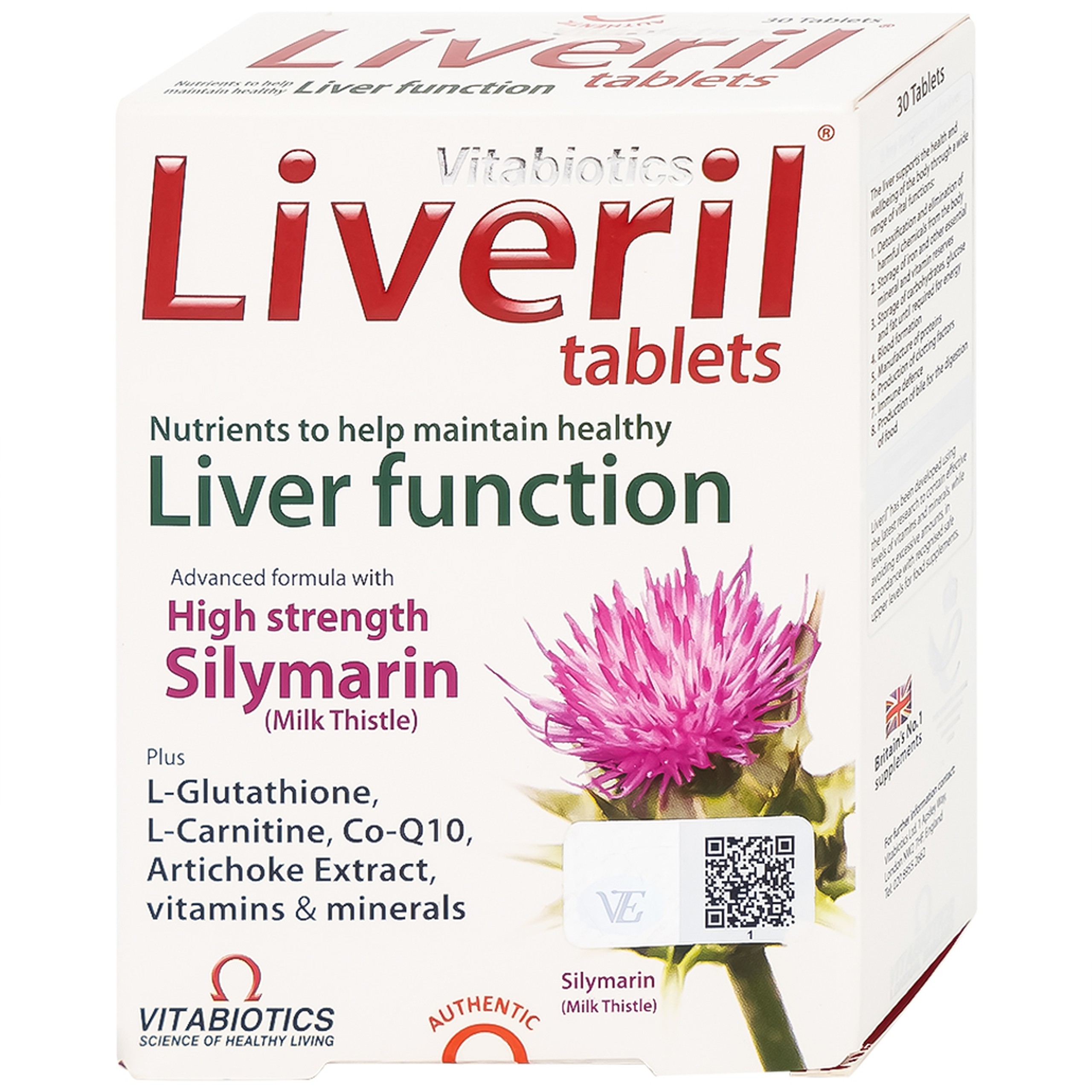 Viên uống Liveril Vitabiotics hỗ trợ tăng cường chức năng gan, tăng cường đề kháng (5 vỉ x 6 viên)