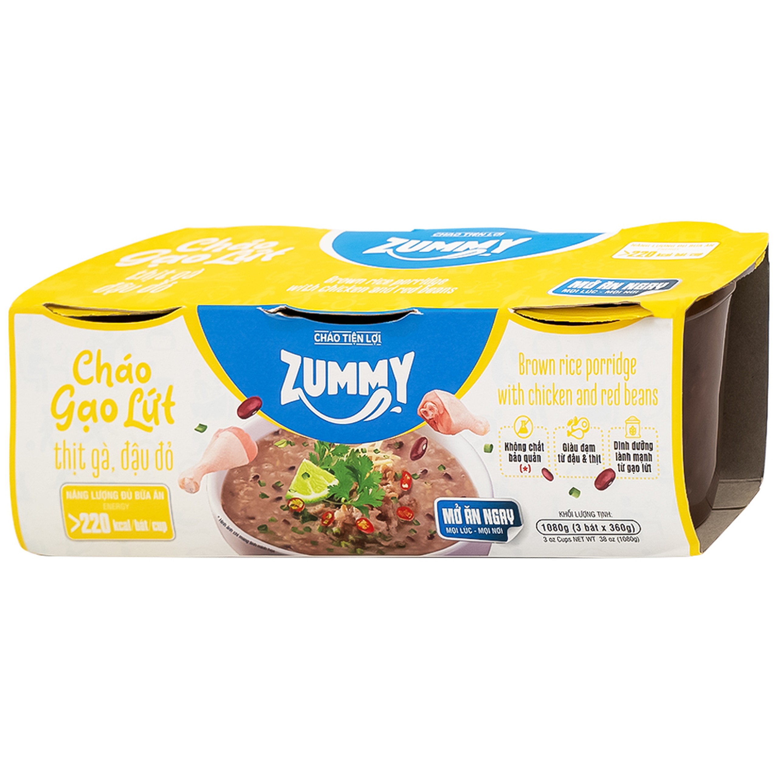 Cháo gạo lứt thịt gà đậu đỏ Zummy giàu đạm từ đậu và thịt, không chất bảo quản (Lốc 3 hộp)