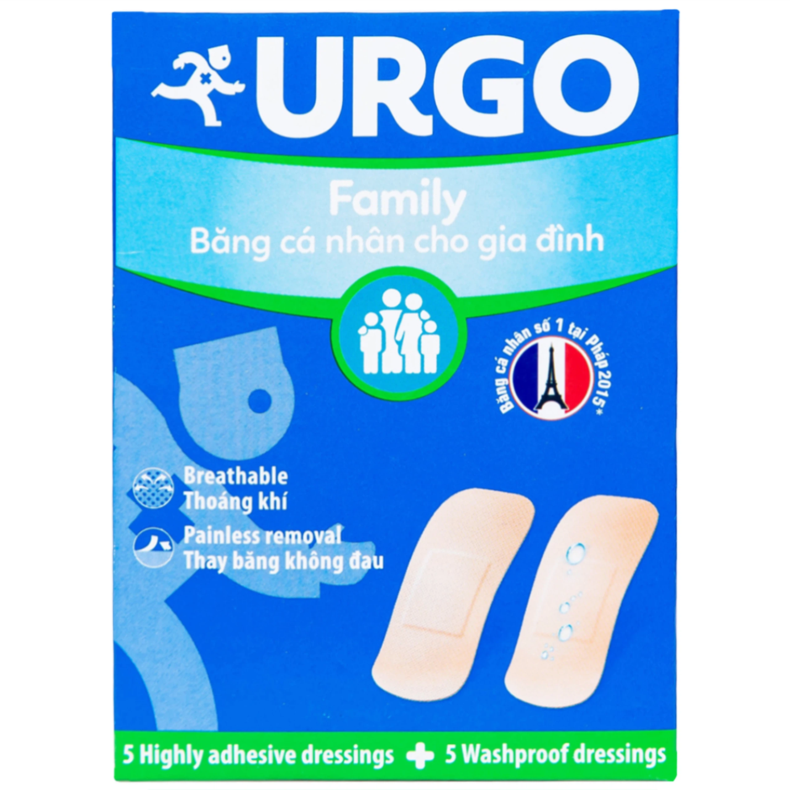 Băng cá nhân độ dính cao, co giãn tốt Urgo Family size 2cm x 6cm bảo vệ các vết thương nhỏ (10 miếng) 