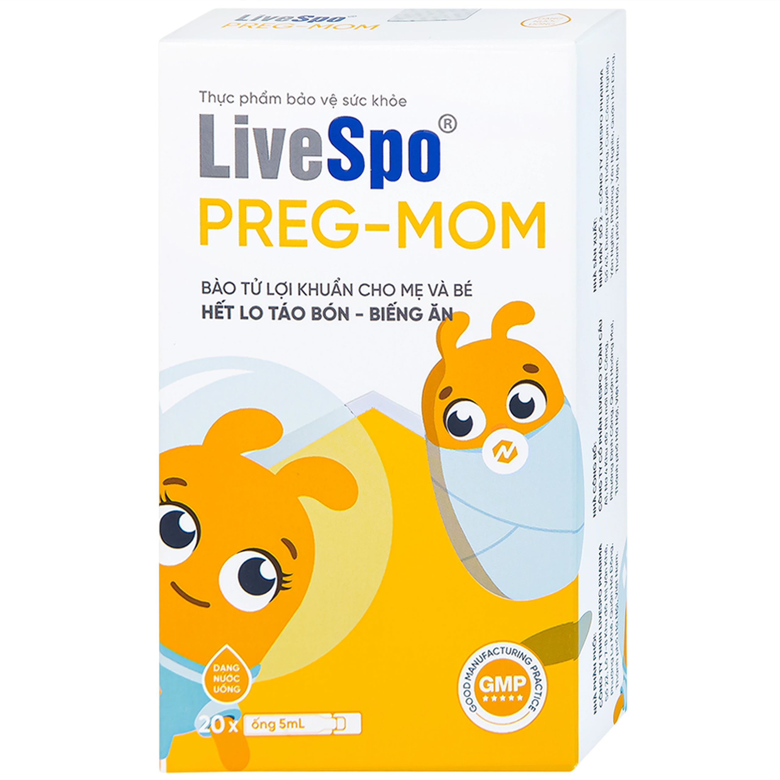 Bào tử lợi khuẩn LiveSpo PREG-MOM bổ sung lợi khuẩn đường ruột (20 ống x 5ml)
