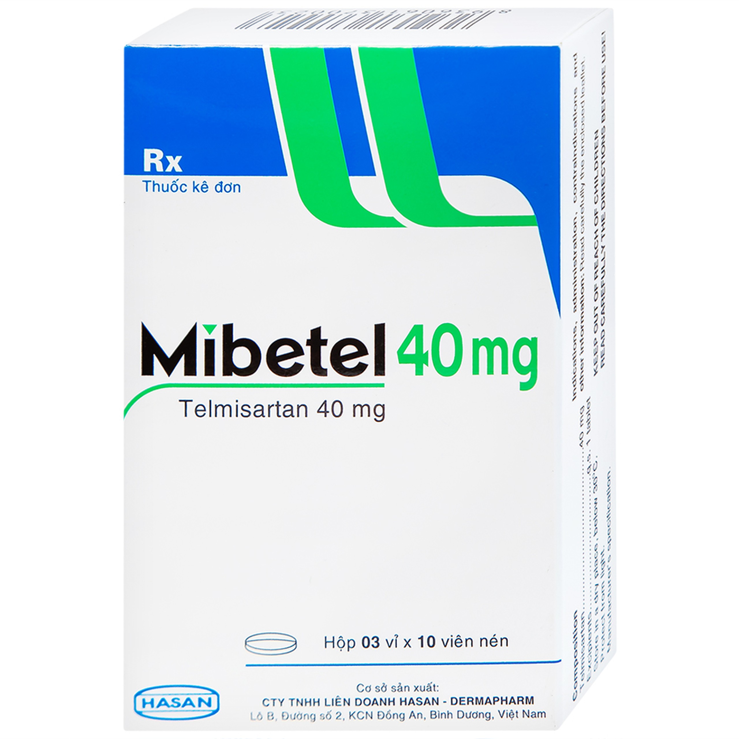 Viên nén Mibetel 40mg Hasan điều trị tăng huyết áp (3 vỉ x 10 viên)