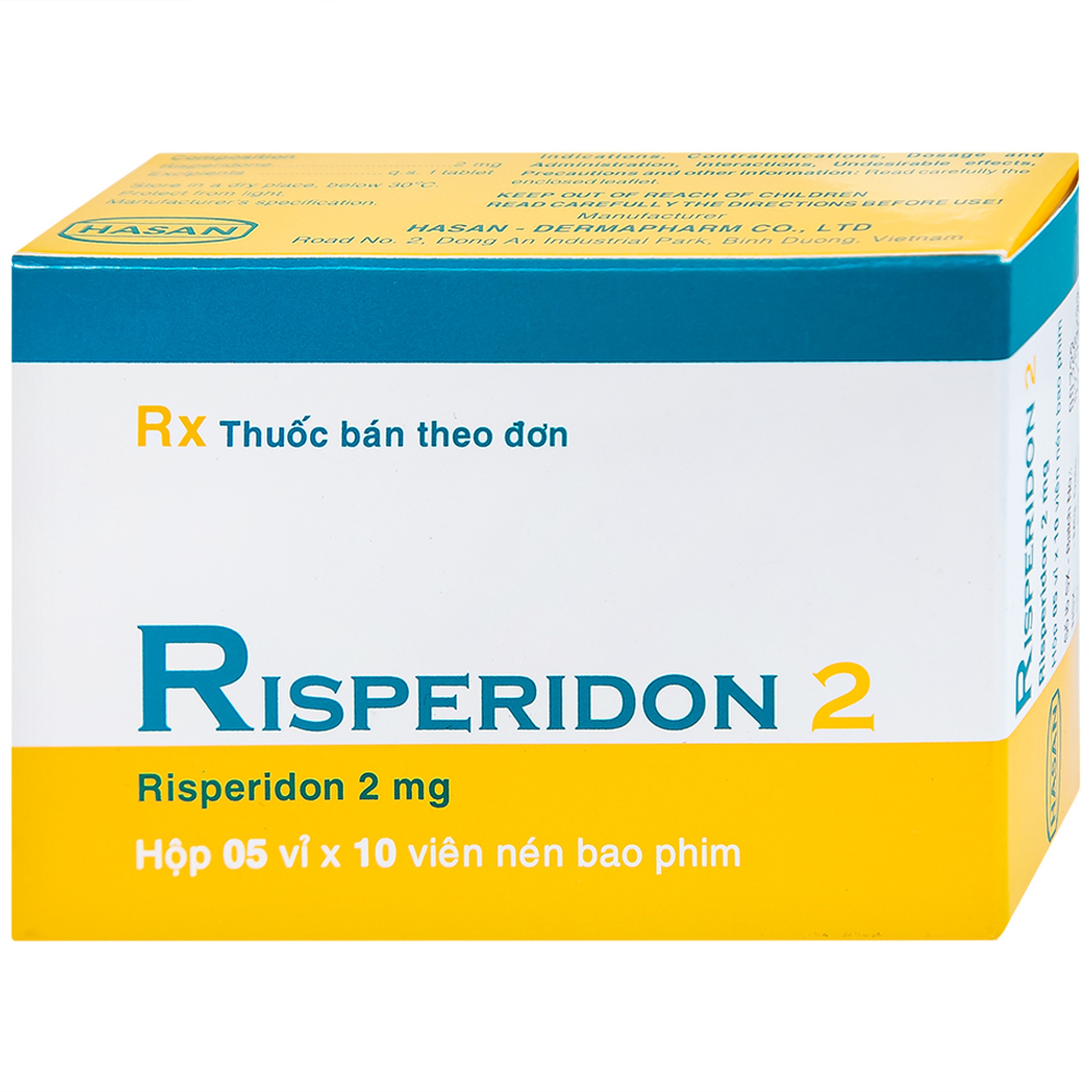 Thuốc Risperidon 2 Hasan điều trị bệnh tâm thần phân liệt (5 vỉ x 10 viên) 