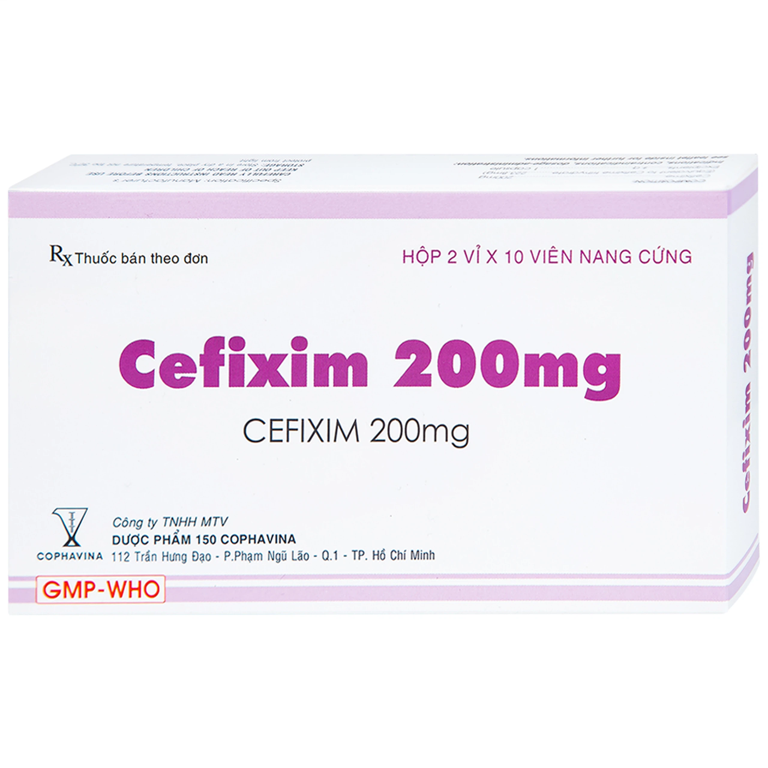 Thuốc Cefixim 200mg Cophavina điều trị nhiễm khuẩn (2 vỉ x 10 viên)
