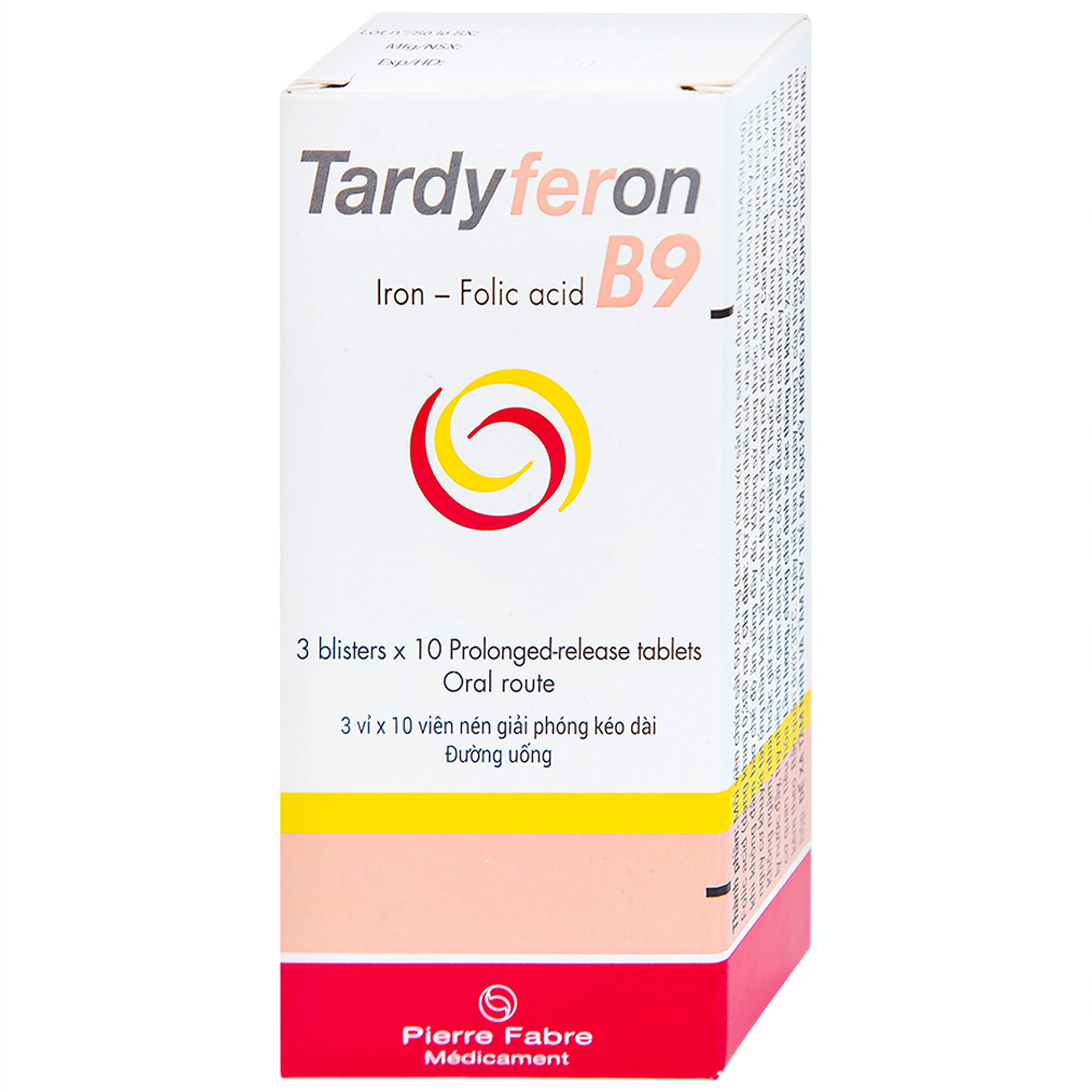 Thuốc Tardyferon B9 Pierre Fabre dự phòng thiếu sắt, acid folic cho phụ nữ có thai (3 vỉ x 10 viên)