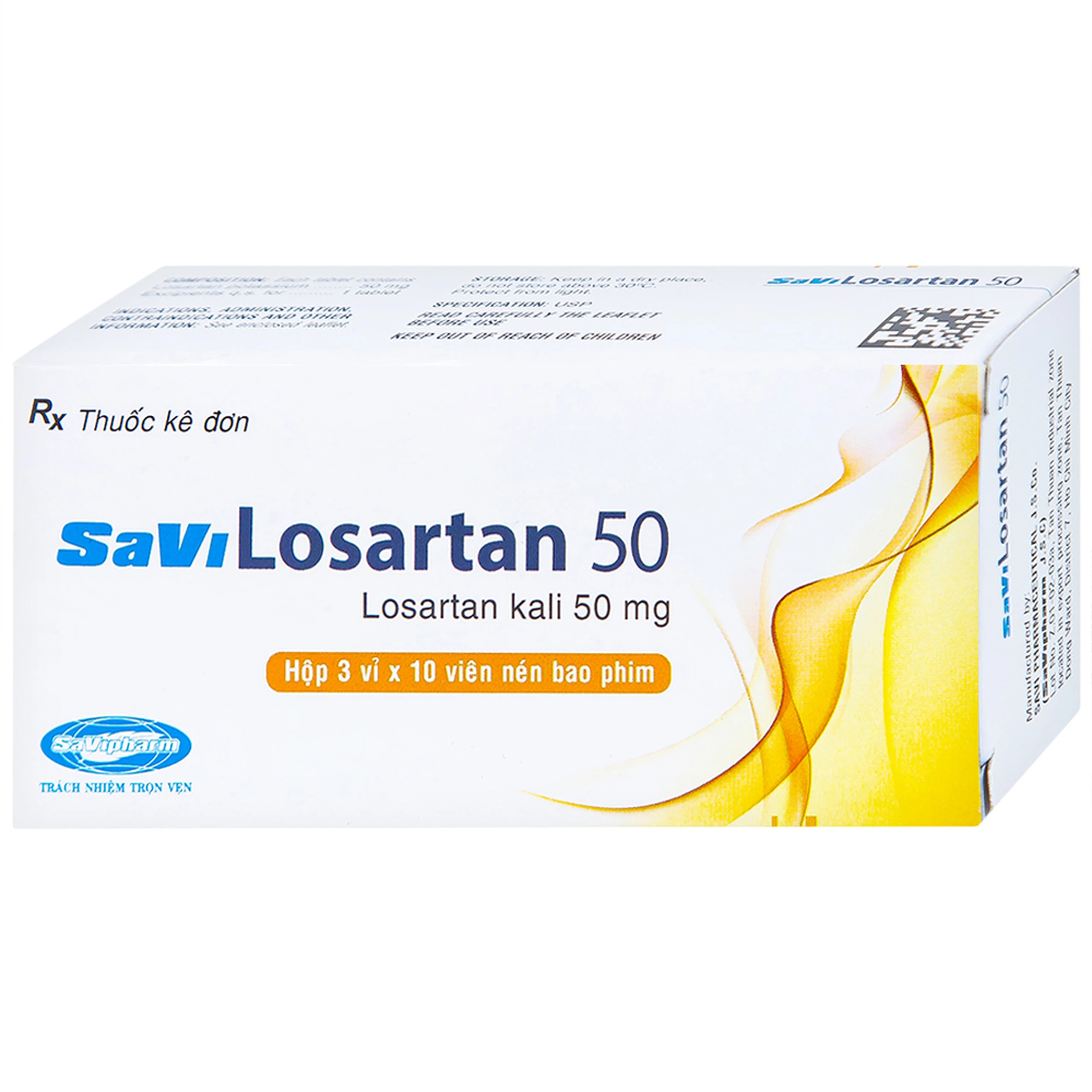 Thuốc Savi Losartan 50 điều trị tăng huyết áp nguyên phát (3 vỉ x 10 viên)