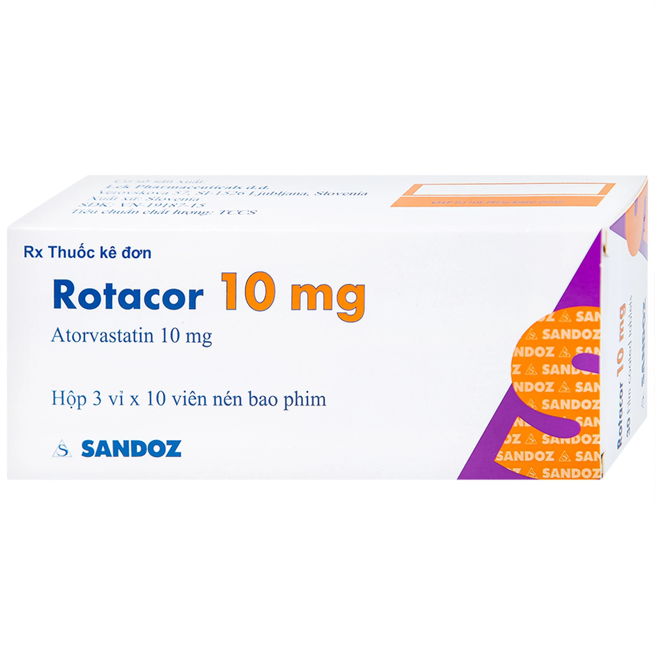 Thuốc Rotacor 10mg Sandoz điều trị tăng cholesterol toàn phần (3 vỉ x 10 viên)