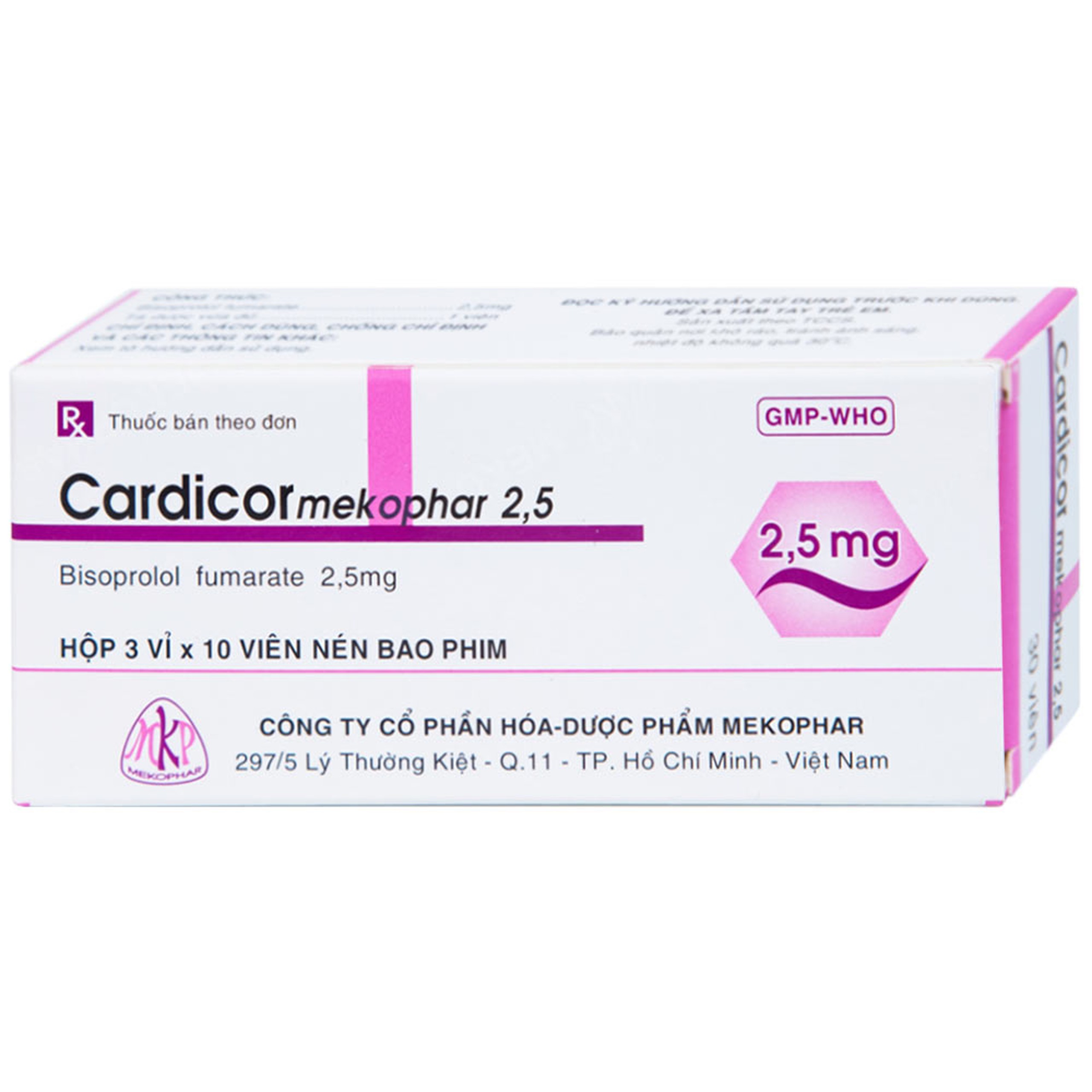 Thuốc Cardicor Mekophar 2.5 điều trị tăng huyết áp, đau thắt ngực (3 vỉ x 10 viên)