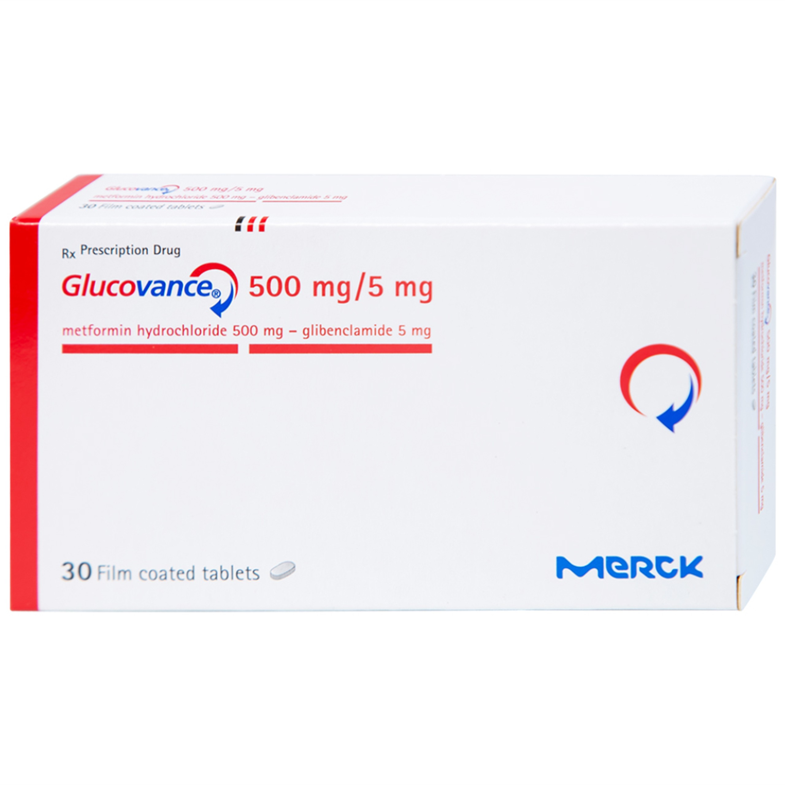 Thuốc Glucovance 500mg/5mg Merck điều trị tiểu đường tuýp 2 (2 vỉ x 15 viên)