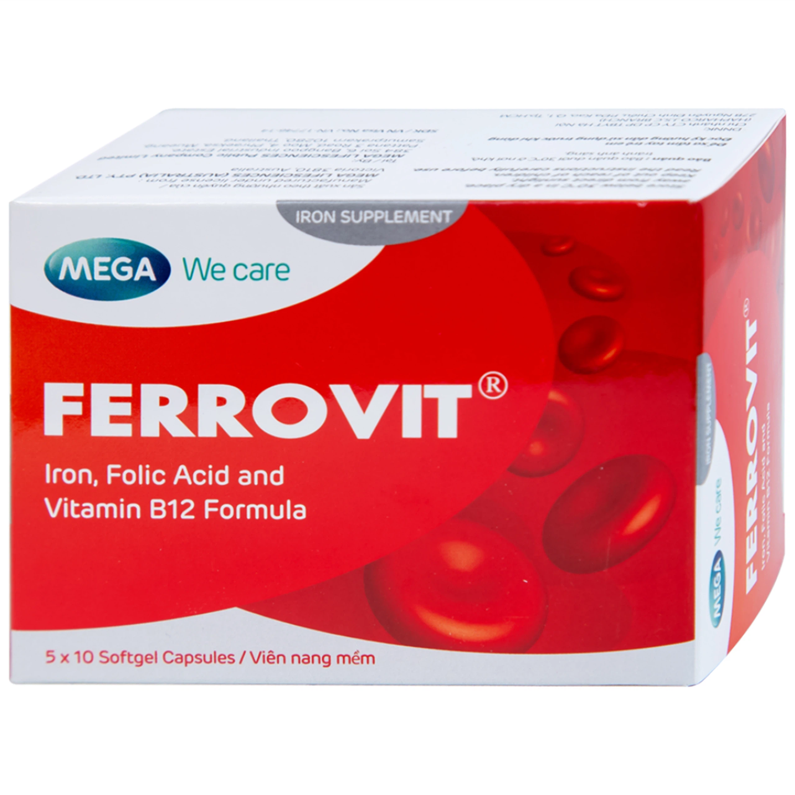 Thuốc Ferrovit MEGA We care điều trị thiếu máu do thiếu sắt (5 vỉ x 10 viên)