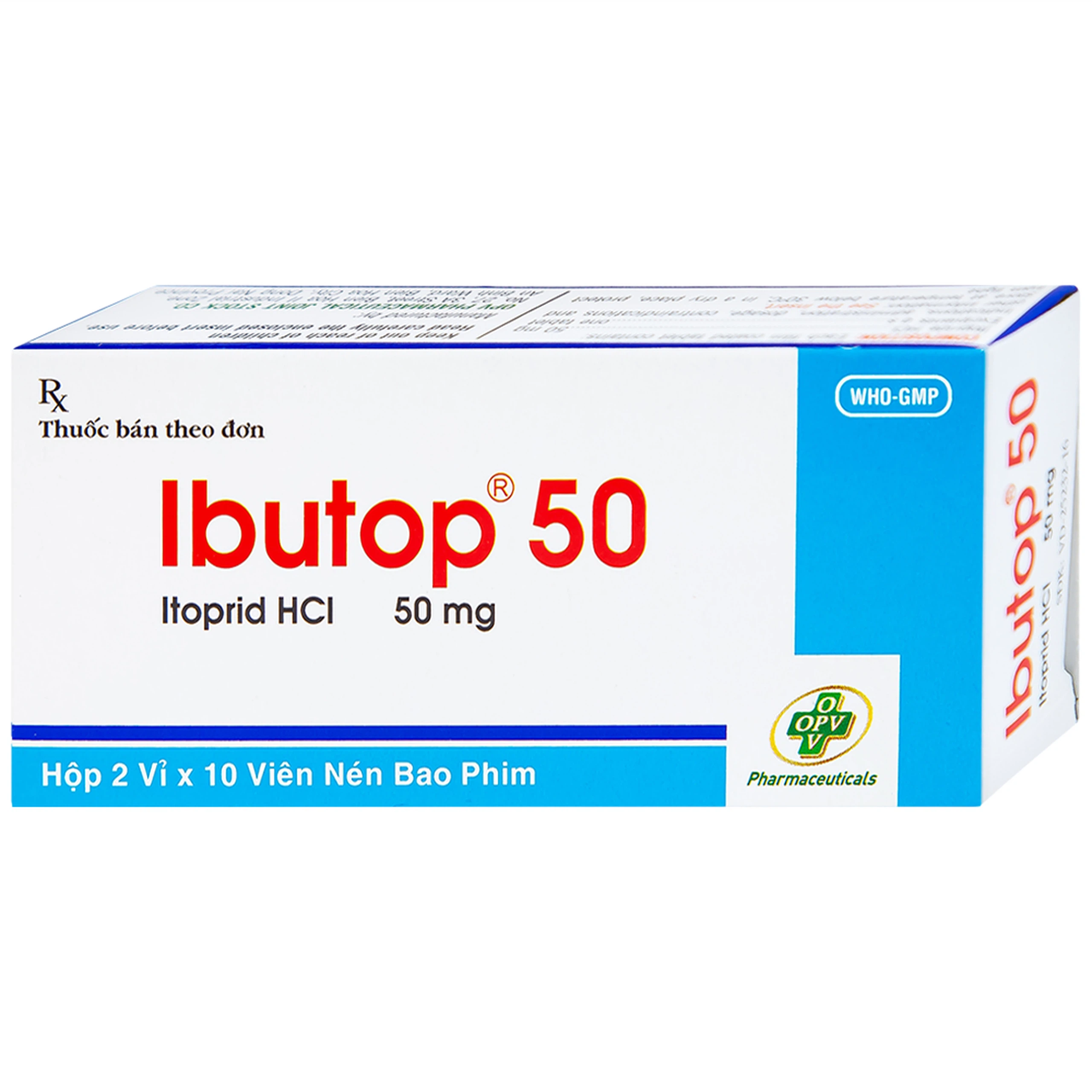 Thuốc Ibutop 50 OPV điều trị viêm dạ dày, chướng bụng, đau bụng, chán ăn, ợ nóng (2 vỉ x 10 viên)