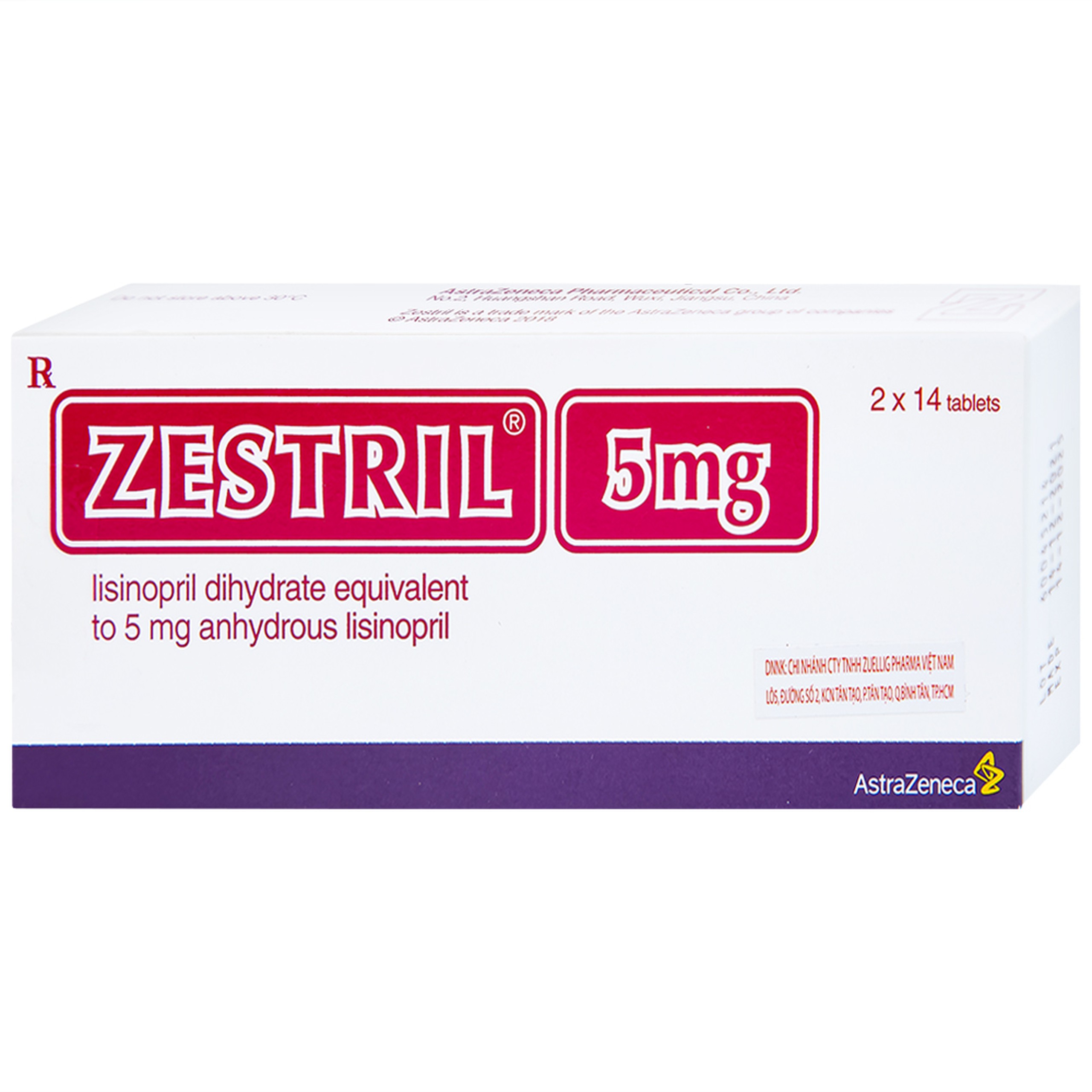 Thuốc Zestril 5mg AstraZeneca điều trị tăng huyết áp, suy tim (2 vỉ x 14 viên)