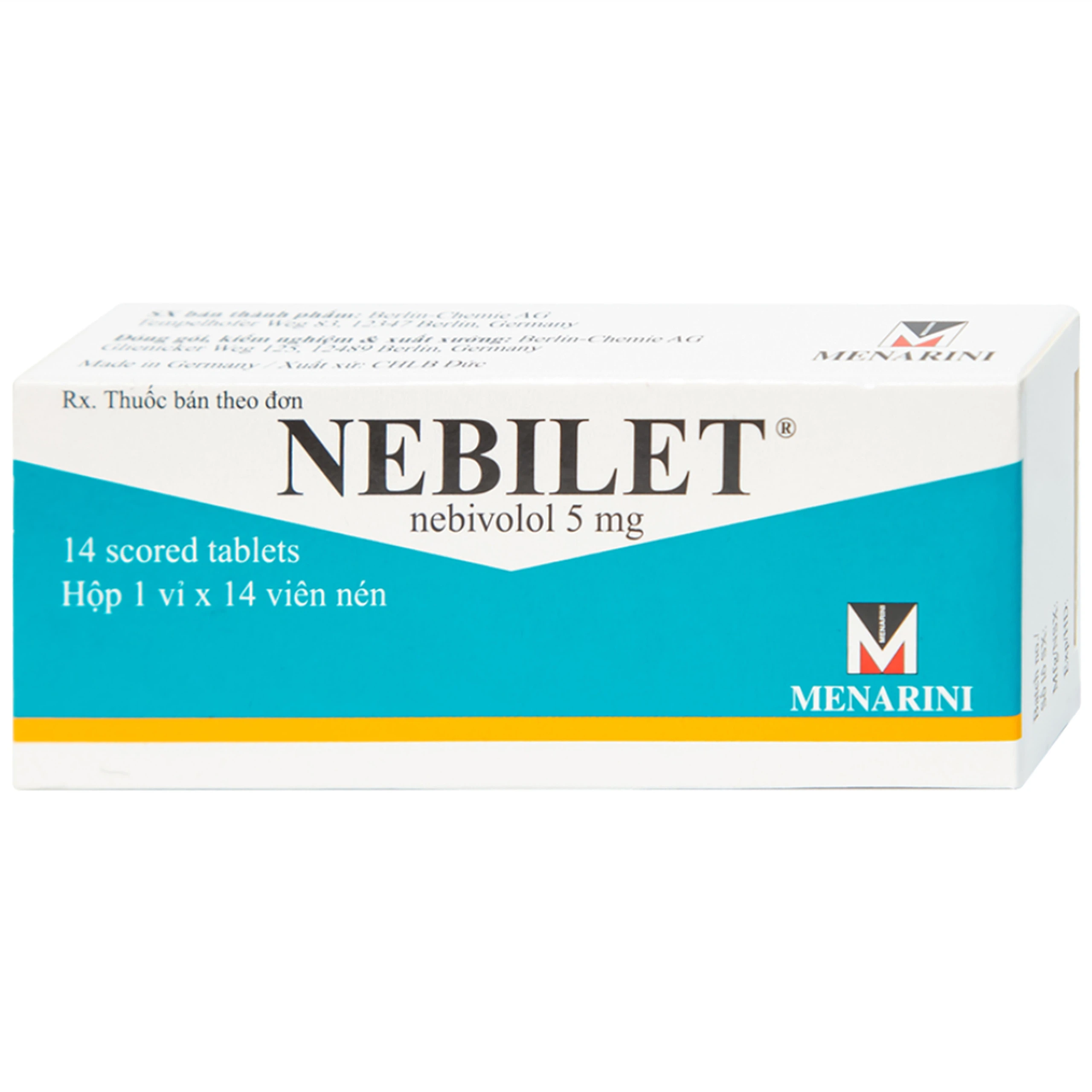 Viên nén Nebilet 5mg Menarini điều trị tăng huyết áp và suy tim mạn tính (1 vỉ x 14 viên)