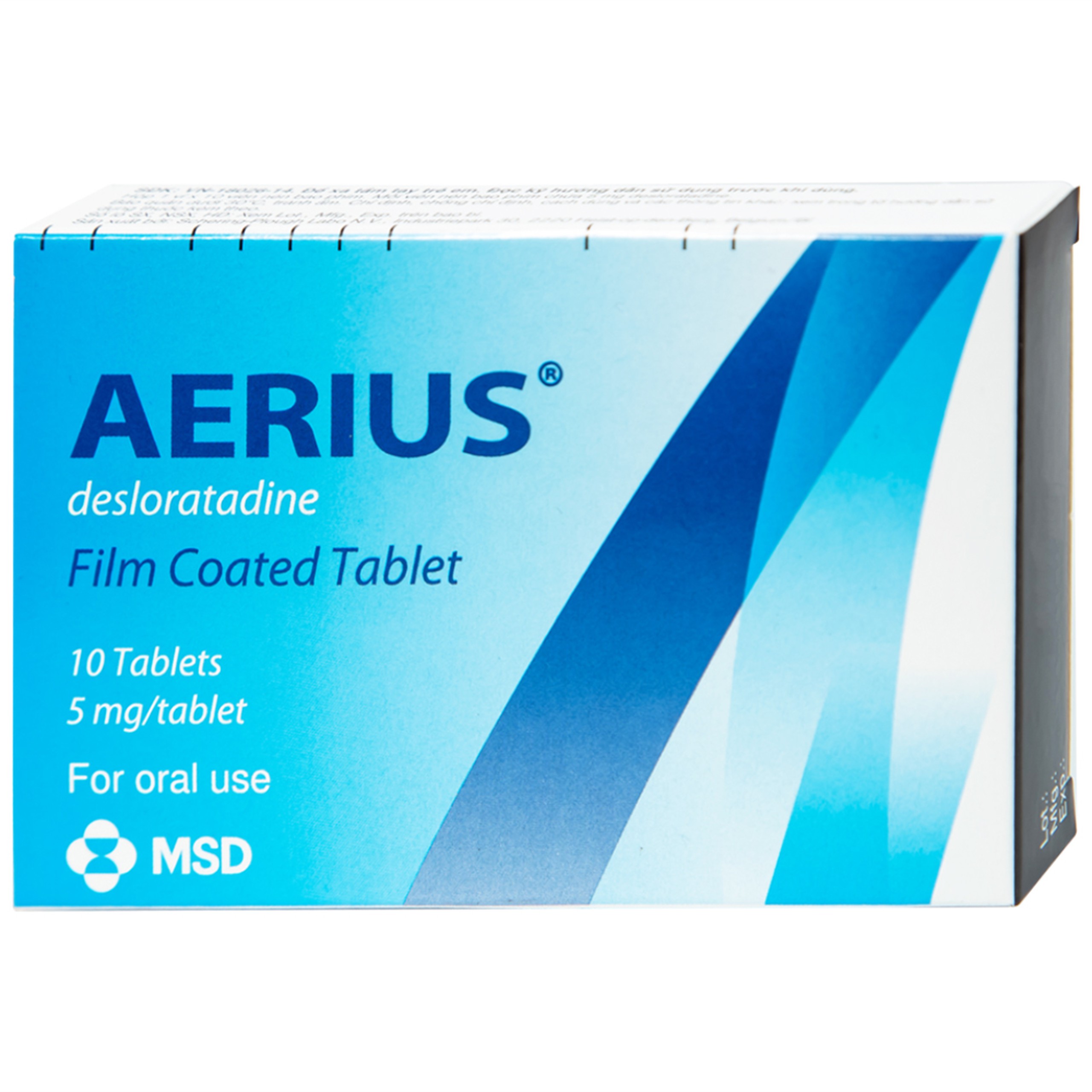 Thuốc Aerius 5mg MSD giảm nhanh các triệu chứng viêm mũi dị ứng, mày đay (1 vỉ x 10 viên)